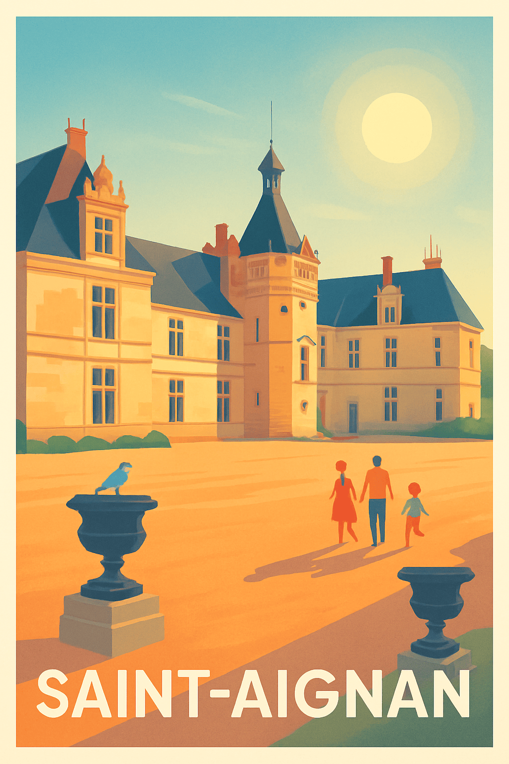Loir-et-Cher France Pas de Cadre / 20 × 30cm Affiche de Saint-Aignan - Élégance et lumière au château