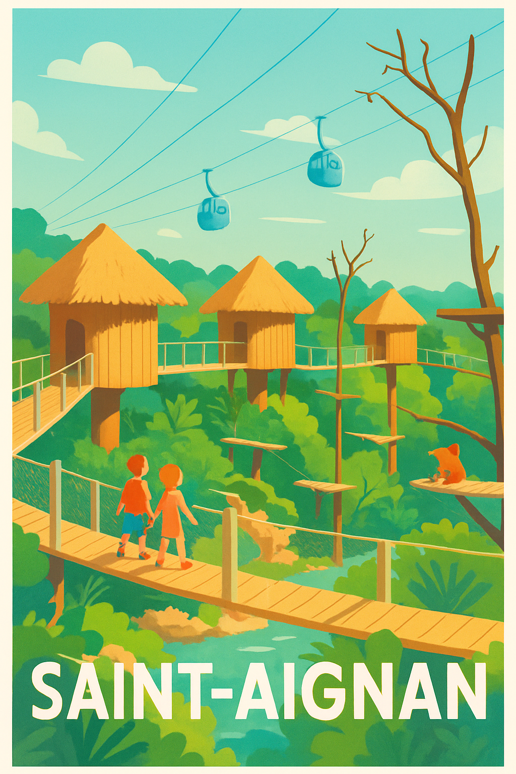 Loir-et-Cher France Pas de Cadre / 20 × 30cm Affiche de Saint-Aignan - L'évasion nature au cœur des cabanes perchées
