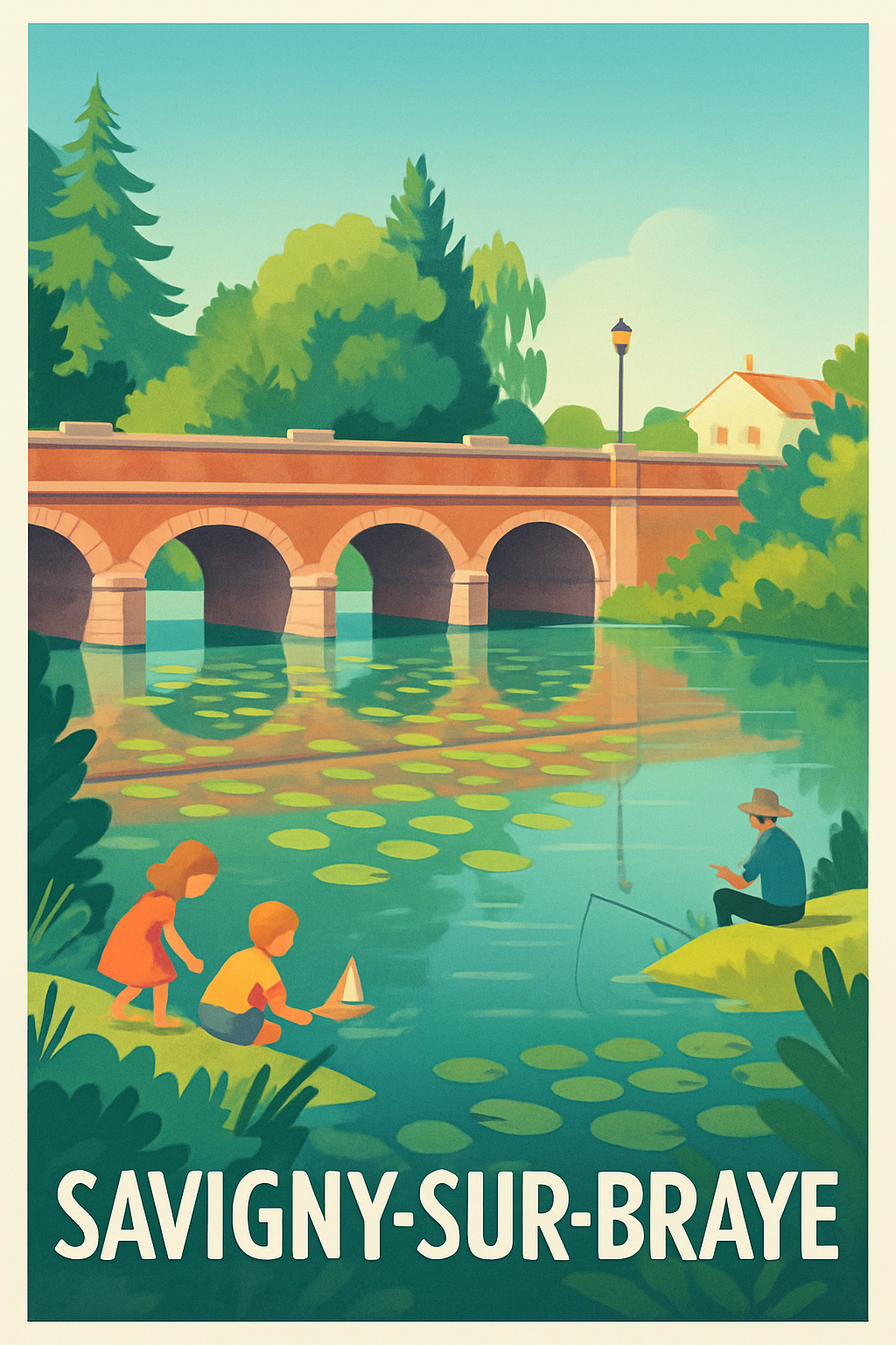 Loir-et-Cher France Pas de Cadre / 20 × 30cm Affiche de Savigny-sur-Braye - Charme et quiétude au fil de l'eau