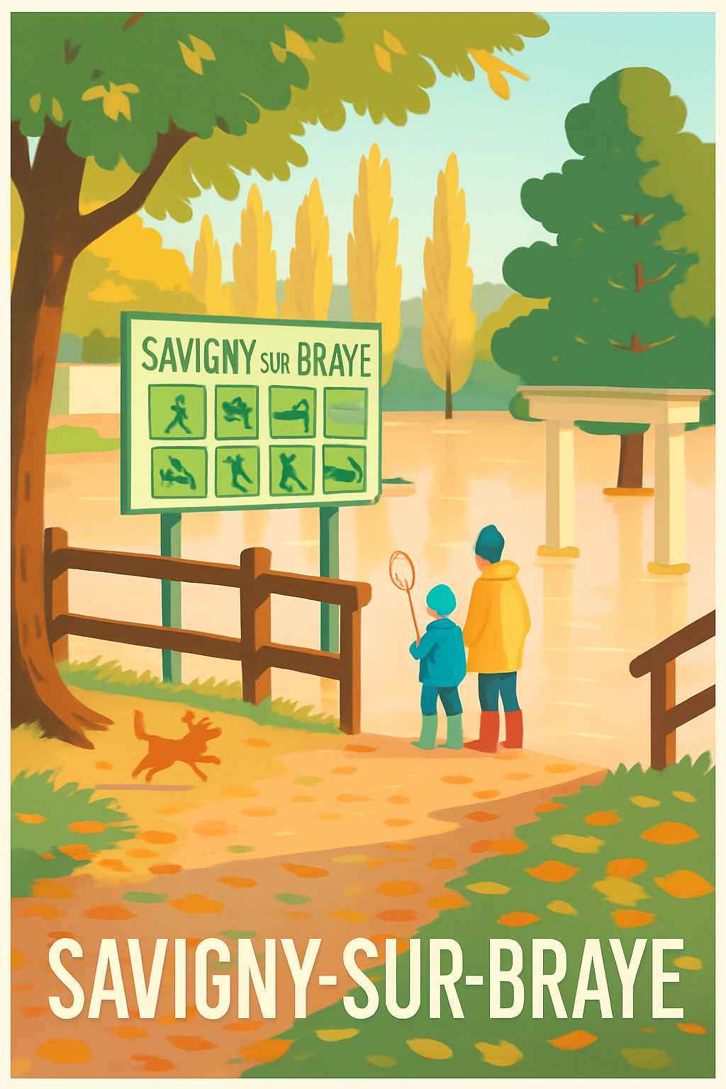 Loir-et-Cher France Pas de Cadre / 20 × 30cm Affiche de Savigny-sur-Braye - Douceur Automnale au Bord de l'Eau