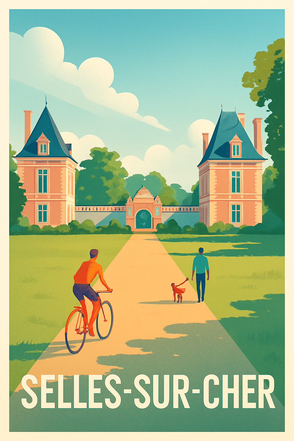 Loir-et-Cher France Pas de Cadre / 20 × 30cm Affiche de Selles-sur-Cher - Escapade champêtre au château