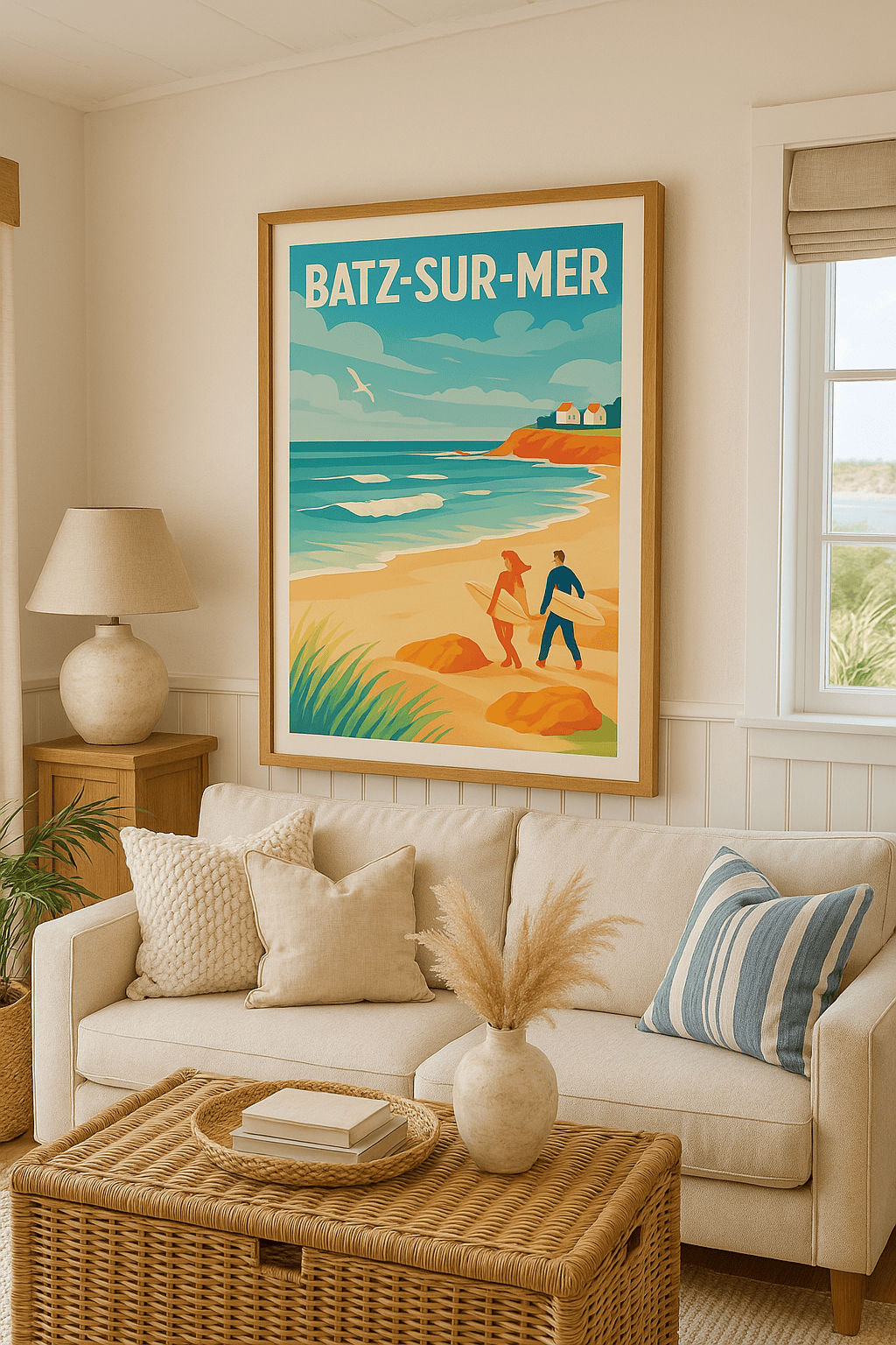 Loire-Atlantique France Affiche de Batz-sur-Mer - Évasion et Surf sur la Côte Atlantique