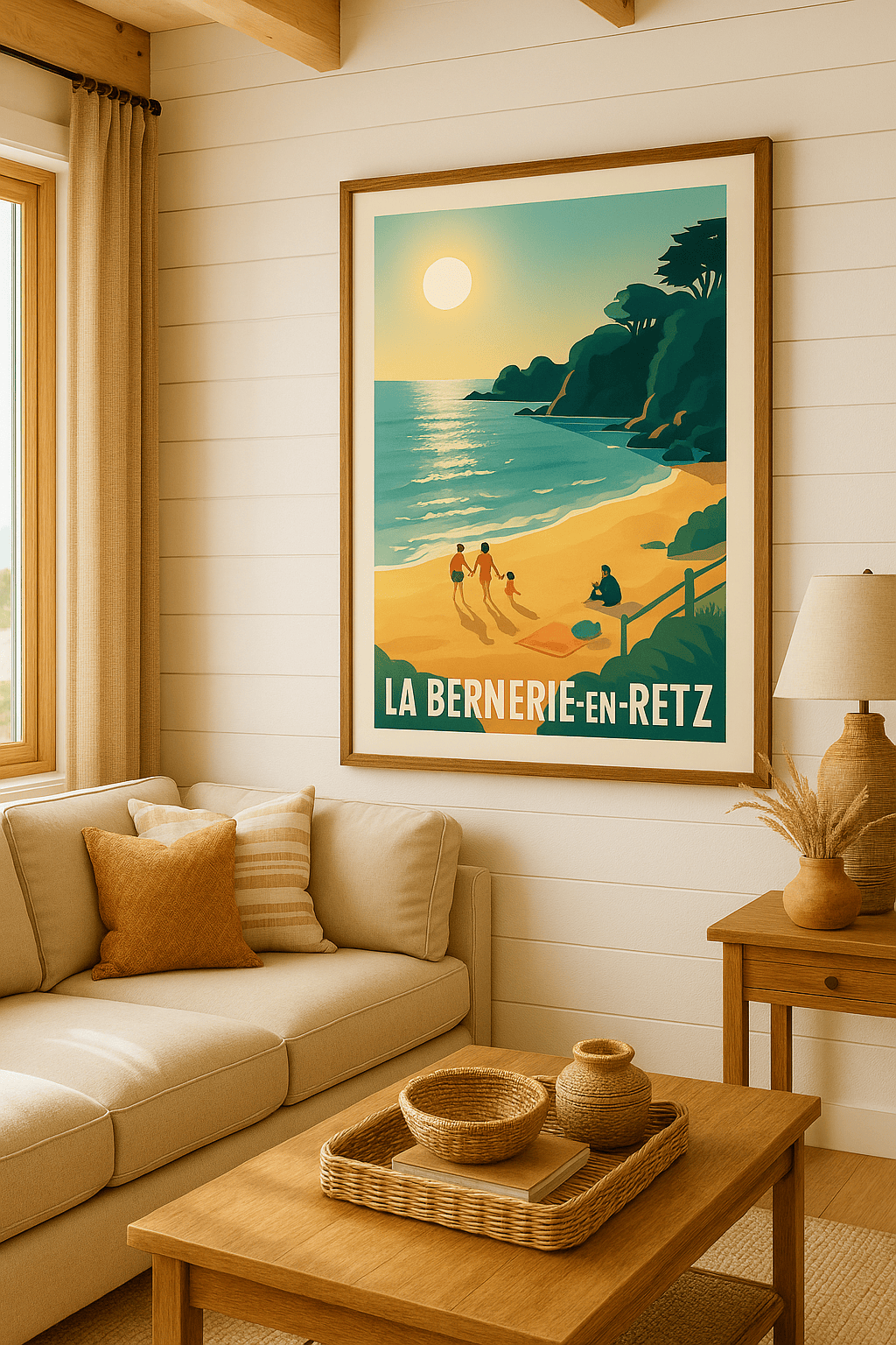 Loire-Atlantique France Affiche de La Bernerie-en-Retz - Escapade en bord de mer au coucher du soleil