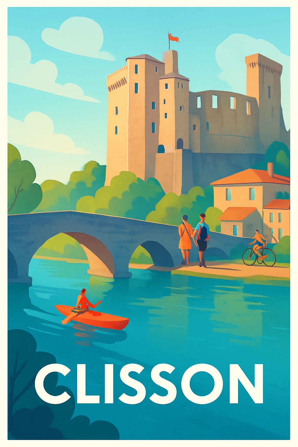 Loire-Atlantique France Pas de Cadre / 20 × 30cm Affiche de Clisson - Charme et Sérénité au Bord de l'Erdre