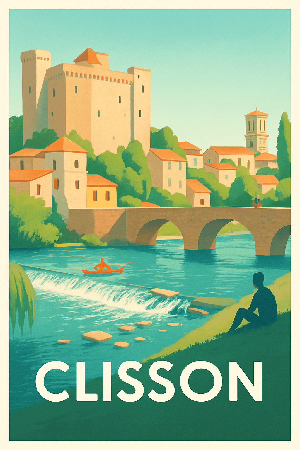 Loire-Atlantique France Pas de Cadre / 20 × 30cm Affiche de Clisson - Charme historique au bord de la Sèvre