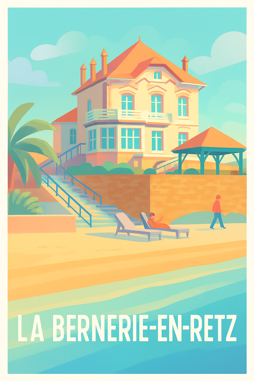 Loire-Atlantique France Pas de Cadre / 20 × 30cm Affiche de La Bernerie-en-Retz - Escapade balnéaire pleine de charme