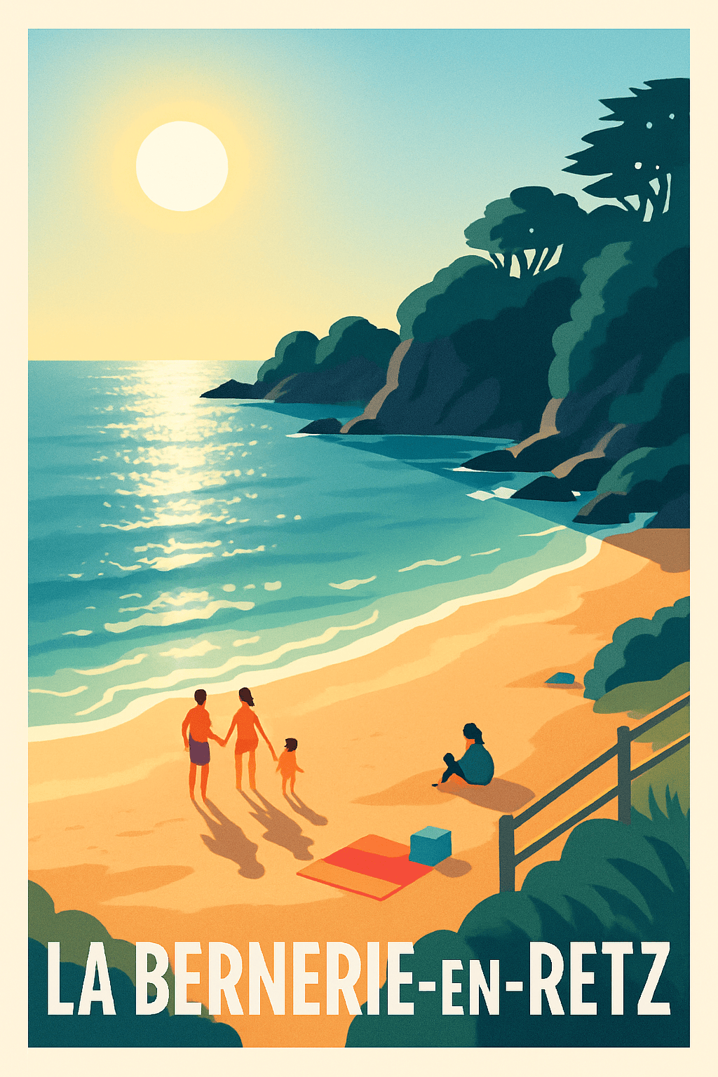 Affiche La Bernerie-en-Retz — Escapade en bord de mer au coucher du soleil · poster d'art de La Bernerie-en-Retz