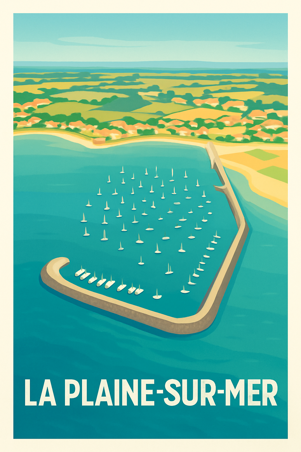 Affiche La Plaine-sur-Mer — Vue aérienne d'un port pittoresque · poster d'art de La Plaine-sur-Mer