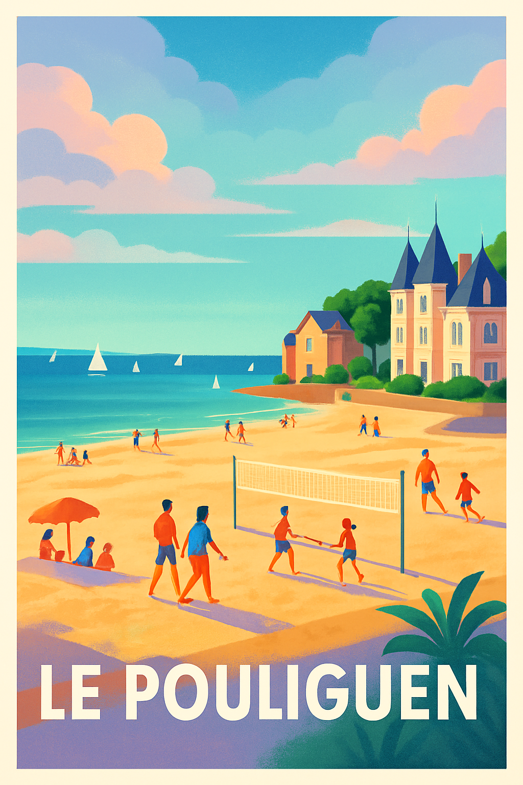 Loire-Atlantique France Pas de Cadre / 20 × 30cm Affiche de Le Pouliguen - Ambiance estivale sur la plage