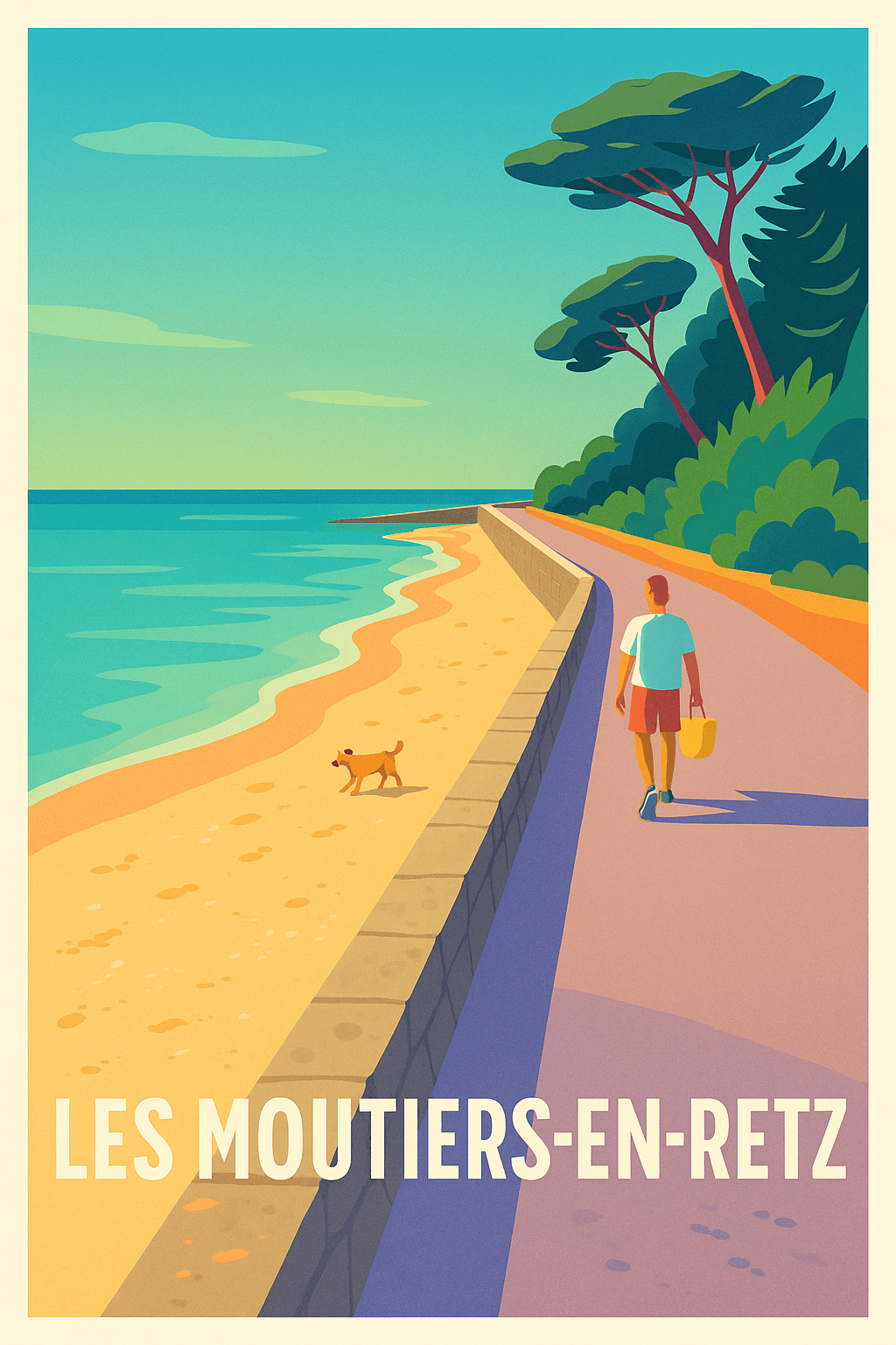 Loire-Atlantique France Pas de Cadre / 20 × 30cm Affiche de Les Moutiers-en-Retz - Promenade en bord de mer