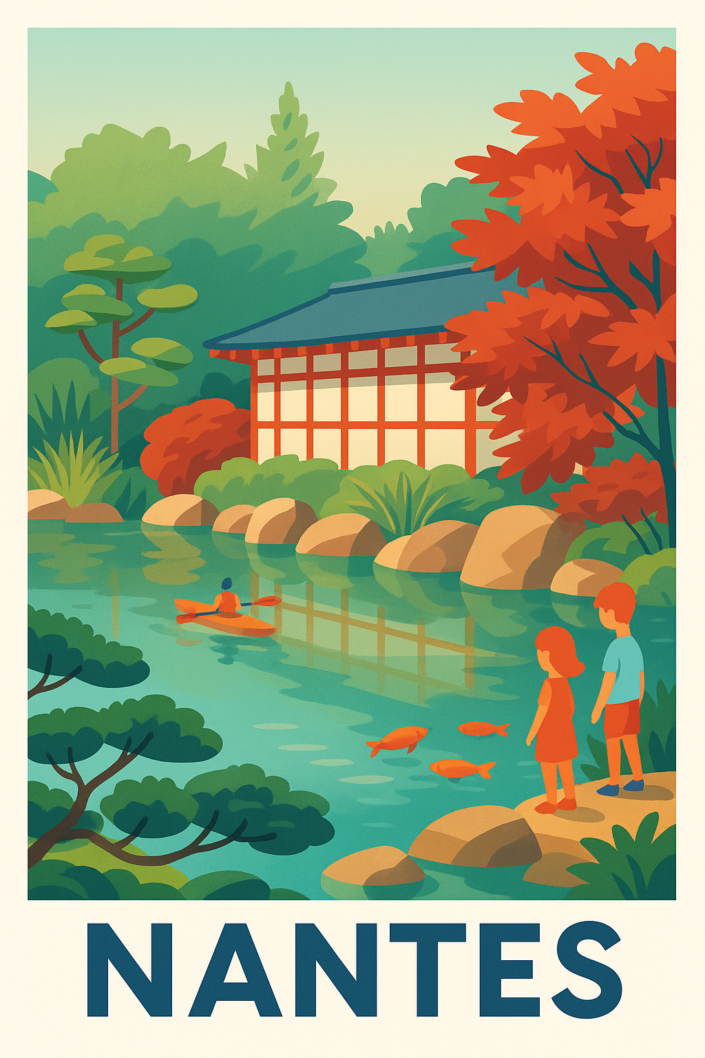 Loire-Atlantique France Pas de Cadre / 20 × 30cm Affiche de Nantes - Évasion zen au cœur du Jardin japonais