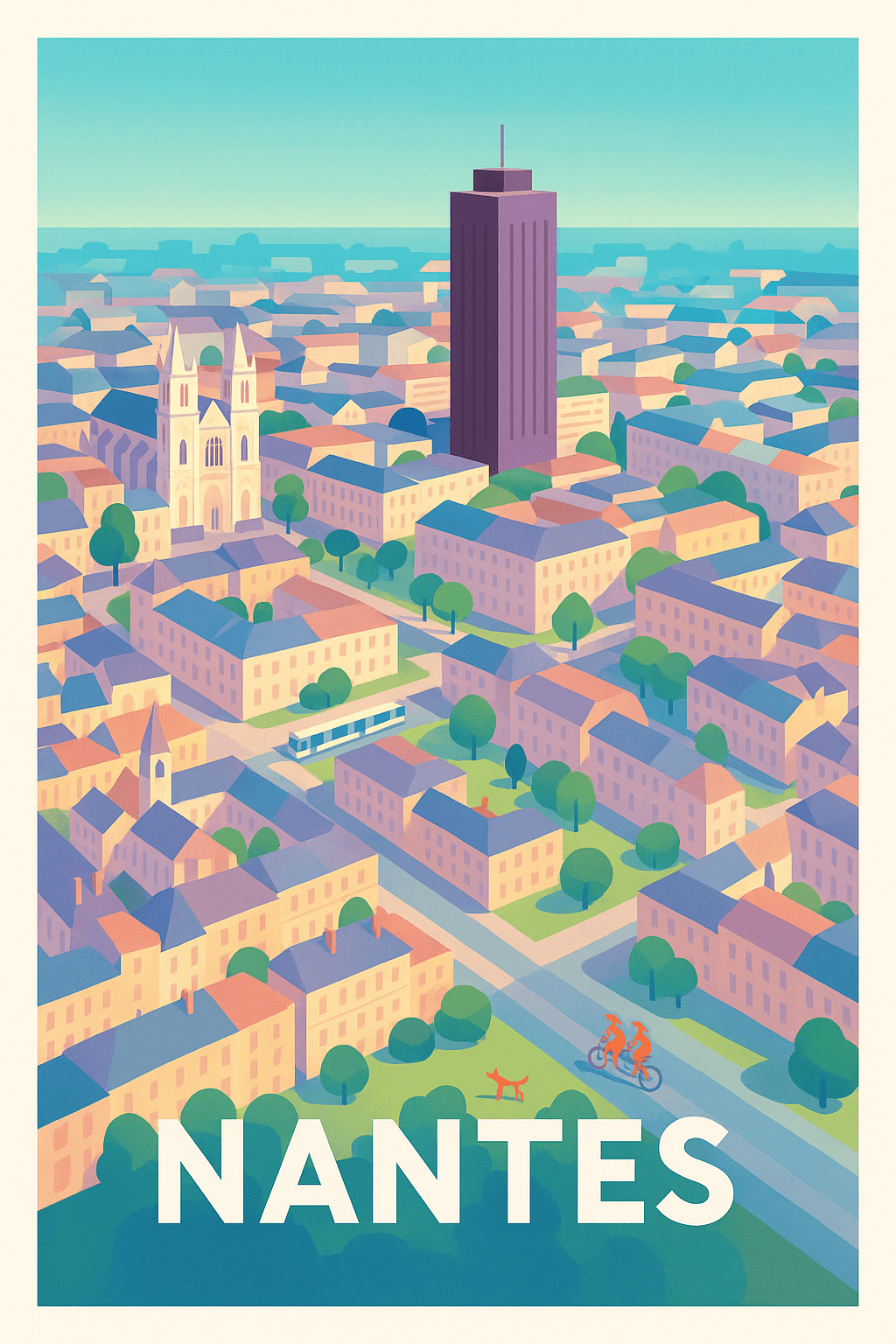 Loire-Atlantique France Pas de Cadre / 20 × 30cm Affiche de Nantes - Panorama vibrant de la Cité des Ducs