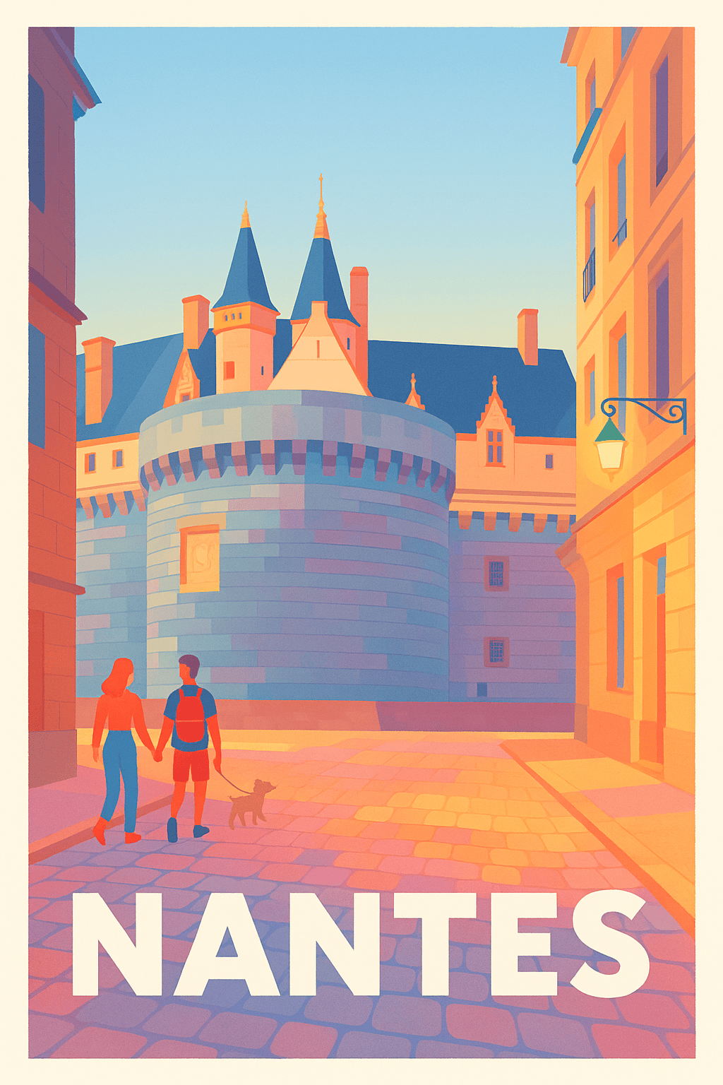 Loire-Atlantique France Pas de Cadre / 20 × 30cm Affiche de Nantes - Promenade au pied du Château des Ducs