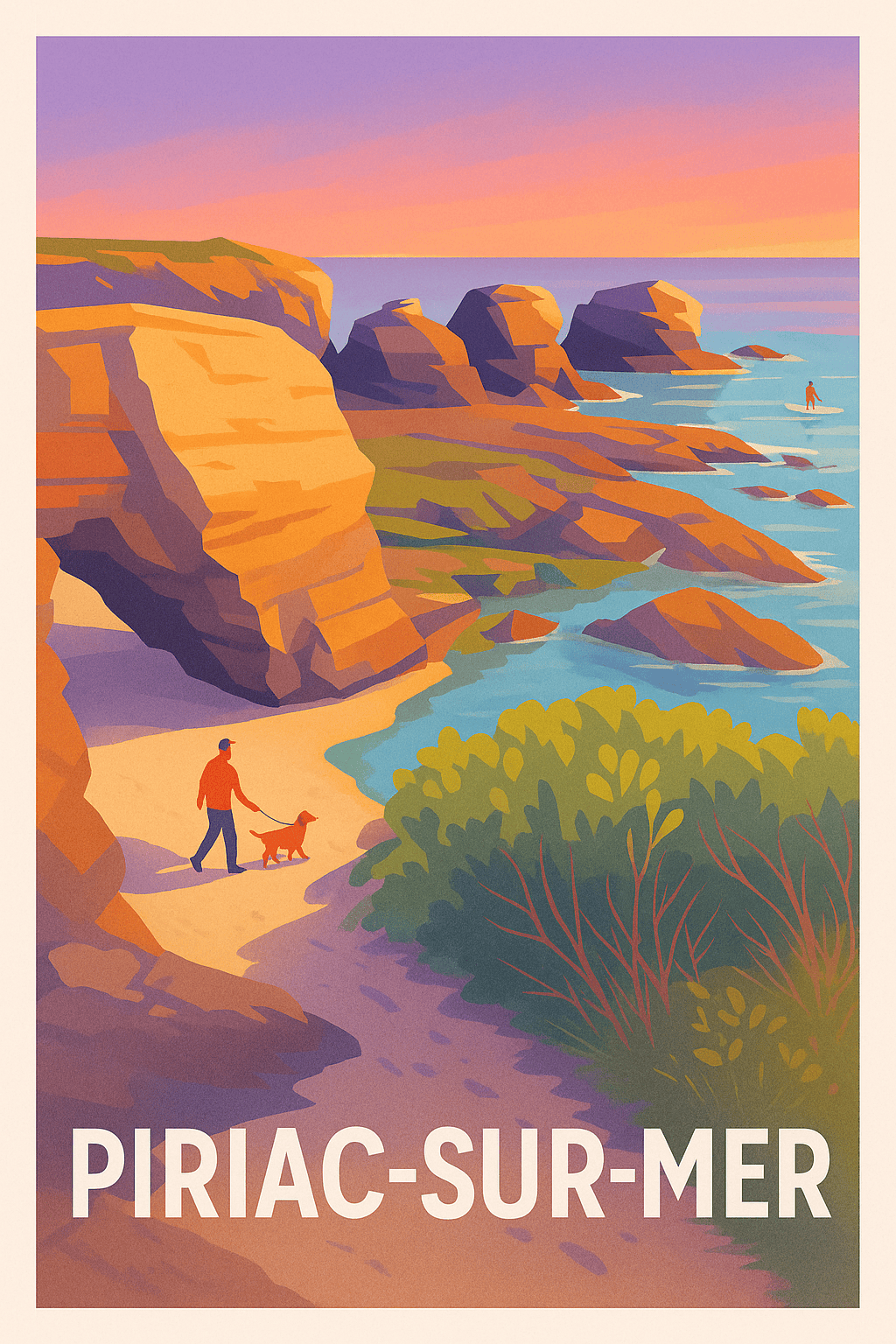 Loire-Atlantique France Pas de Cadre / 20 × 30cm Affiche de Piriac-sur-Mer - Randonnée au coucher du soleil