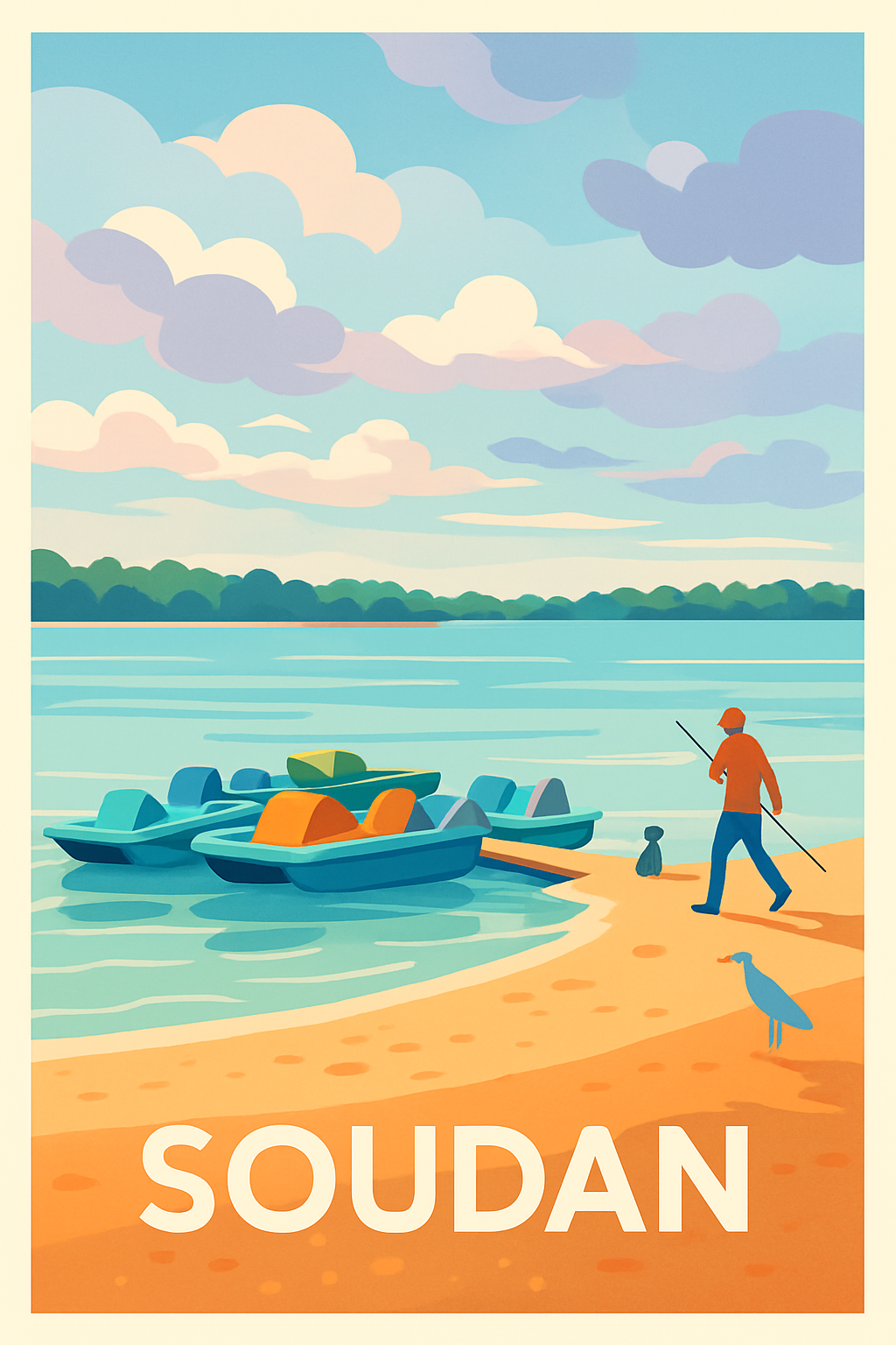 Loire-Atlantique France Pas de Cadre / 20 × 30cm Affiche de Soudan - Tranquillité au bord de l'eau