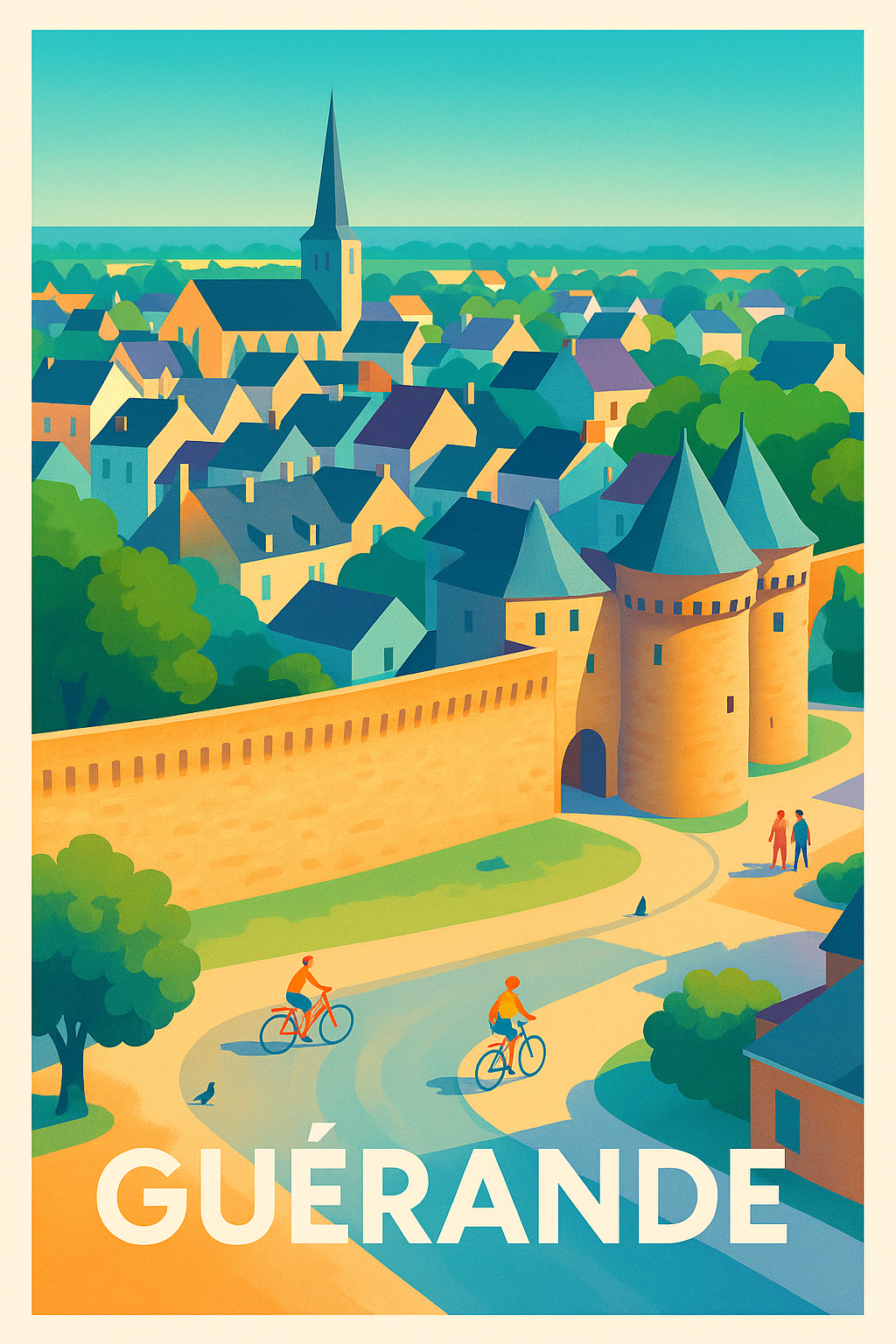 Loire-Atlantique France Pas de Cadre / 20 × 30cm Affiche Guérande - Plongée colorée au cœur de la cité médiévale