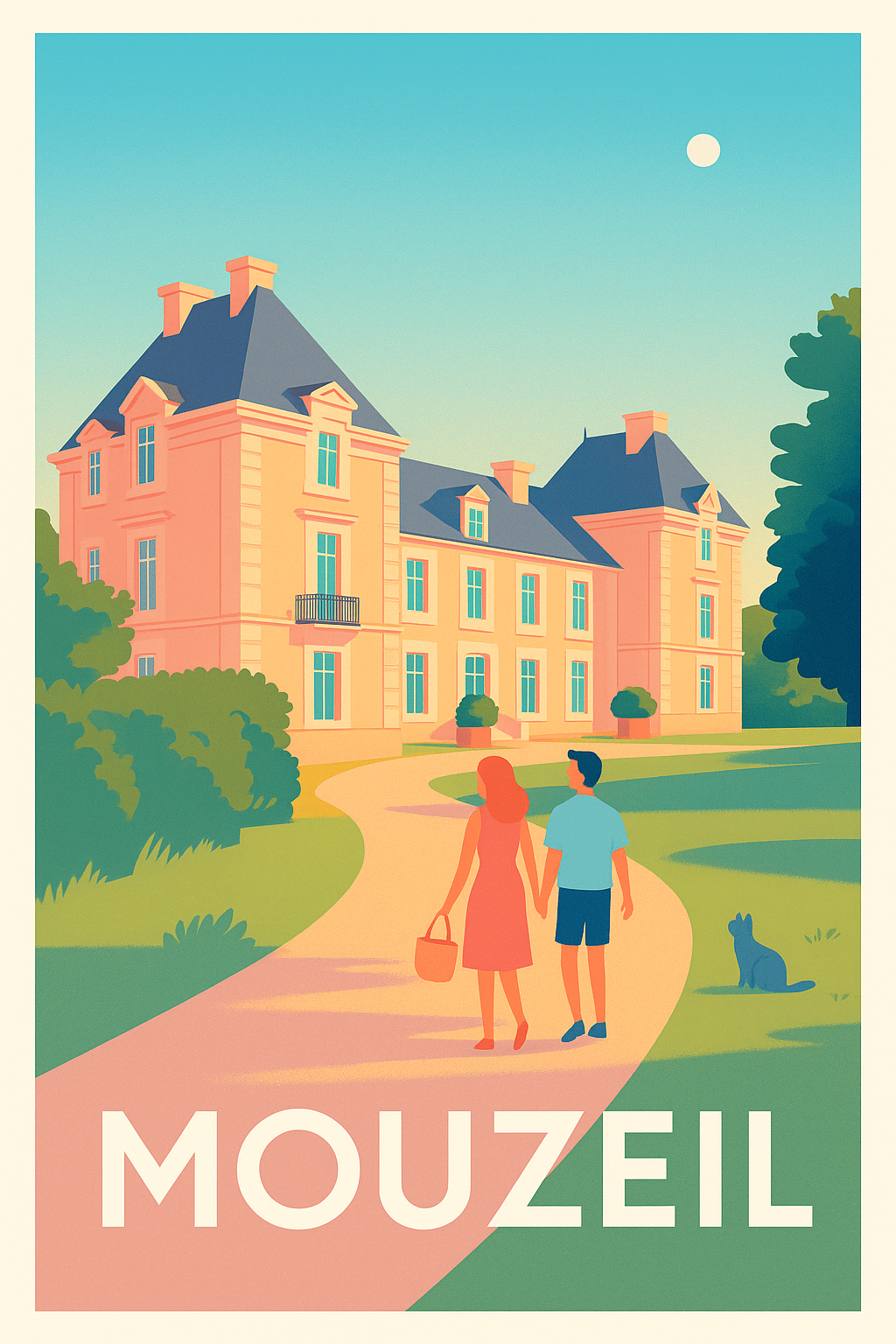 Affiche Mouzeil — Promenade romantique au château · poster d'art de Mouzeil