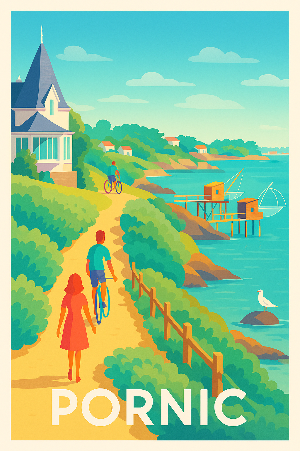 Loire-Atlantique France Pas de Cadre / 20 × 30cm Affiche Pornic - Balade en bord de mer