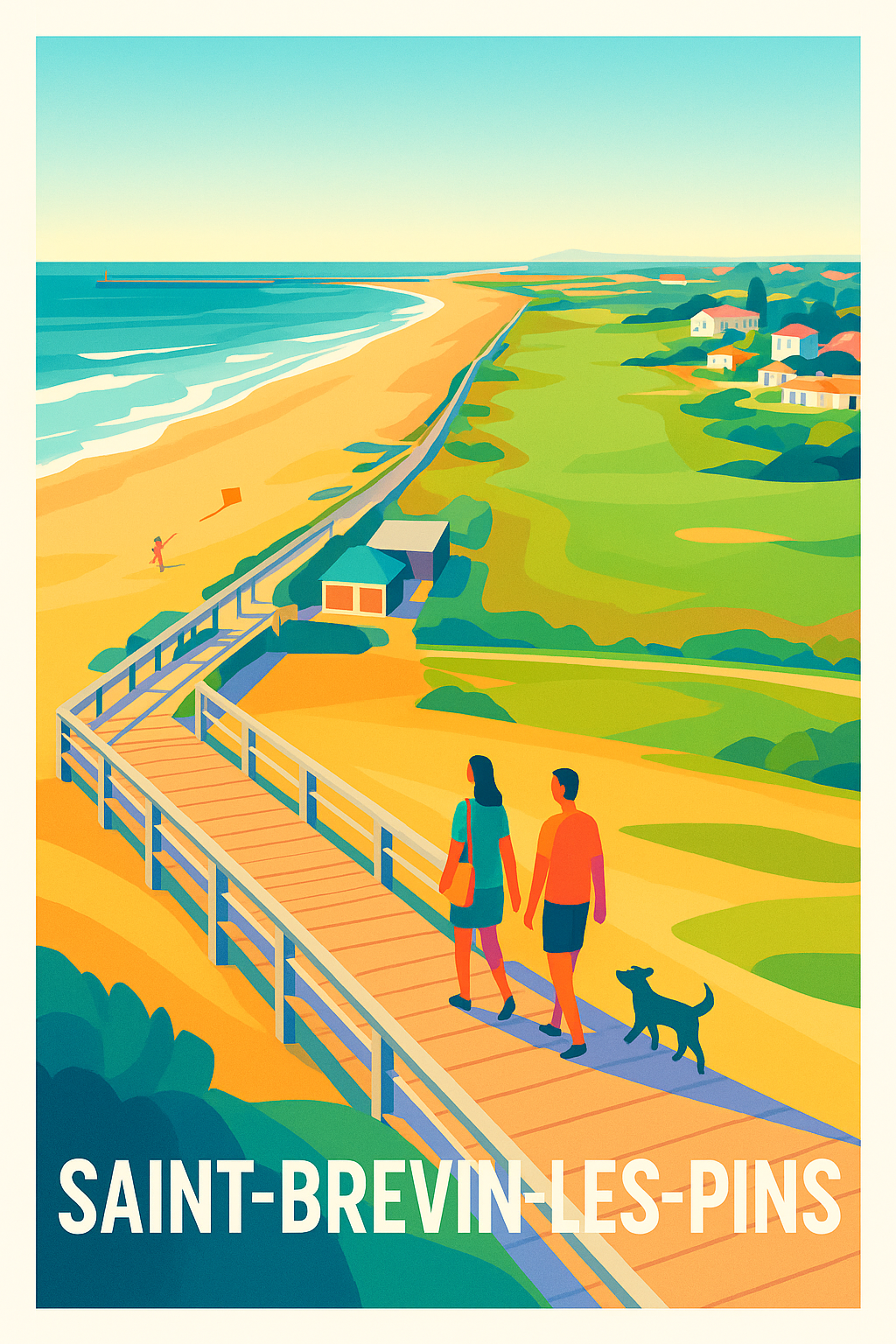 Loire-Atlantique France Pas de Cadre / 20 × 30cm Affiche Saint-Brevin-les-Pins - Promenade en bord de mer