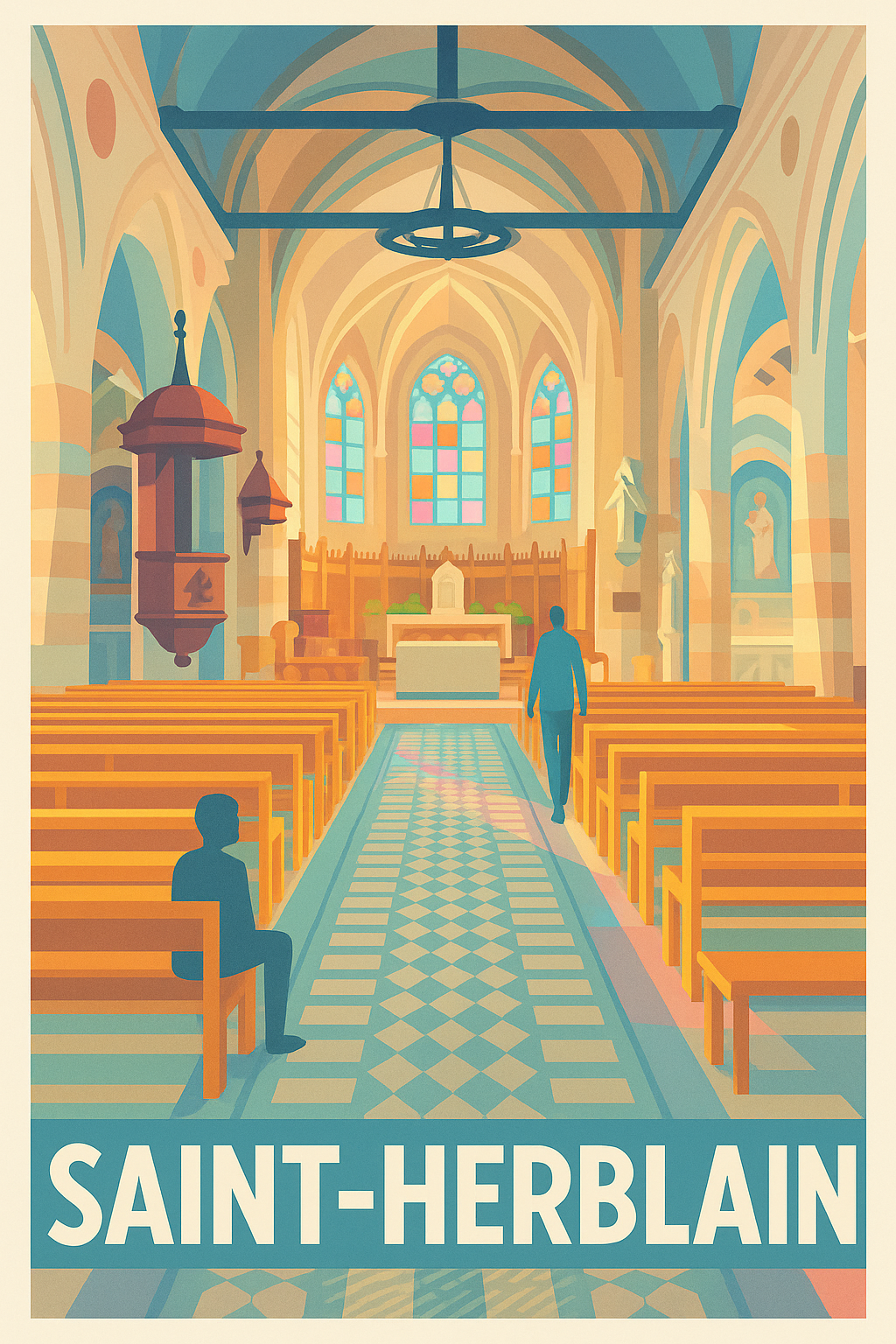 Loire-Atlantique France Pas de Cadre / 20 × 30cm Affiche Saint-Herblain - Tranquillité et lumière dans l'église