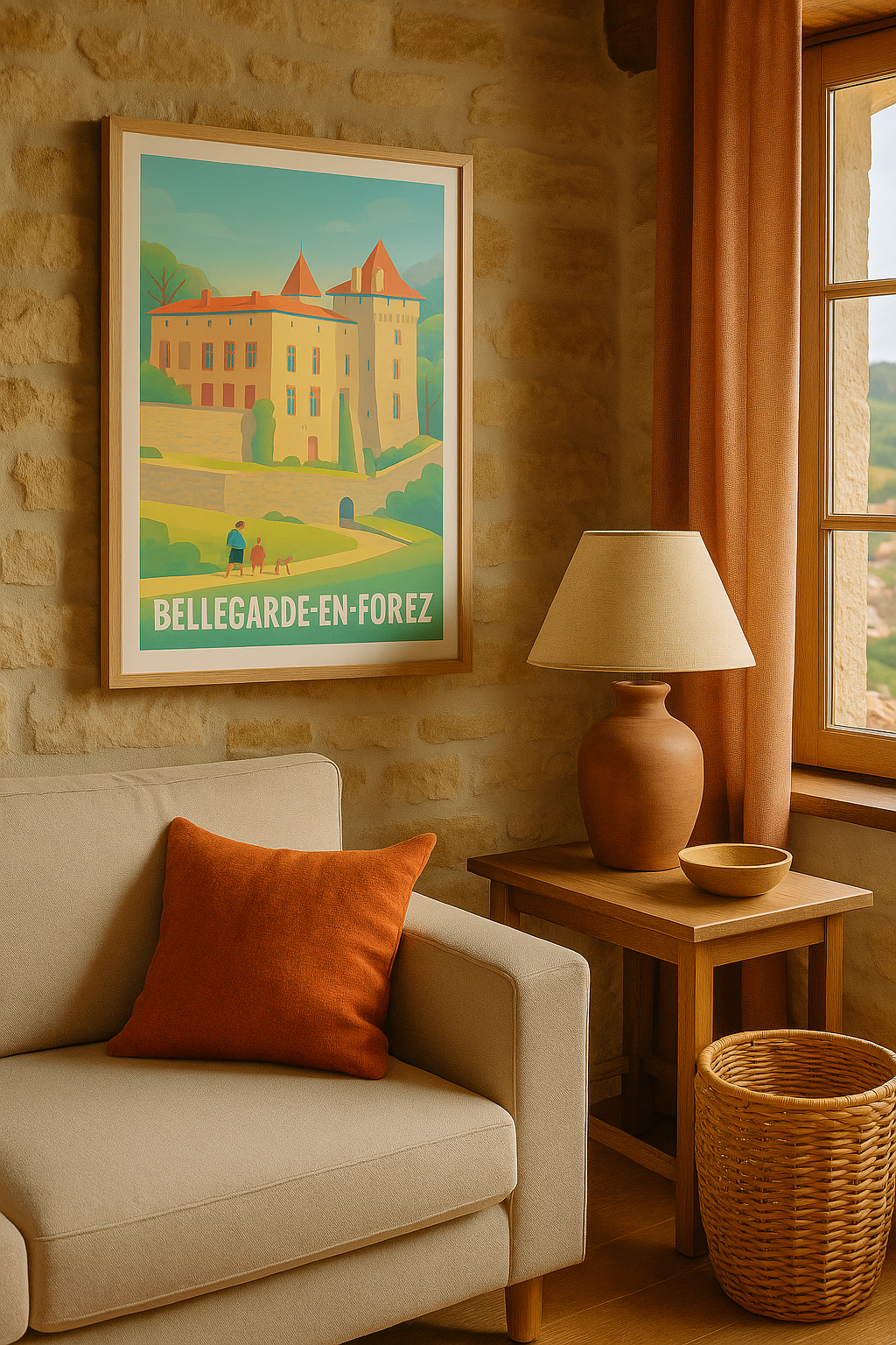 Loire France Affiche de Bellegarde-en-Forez - Le charme historique au cœur de la nature