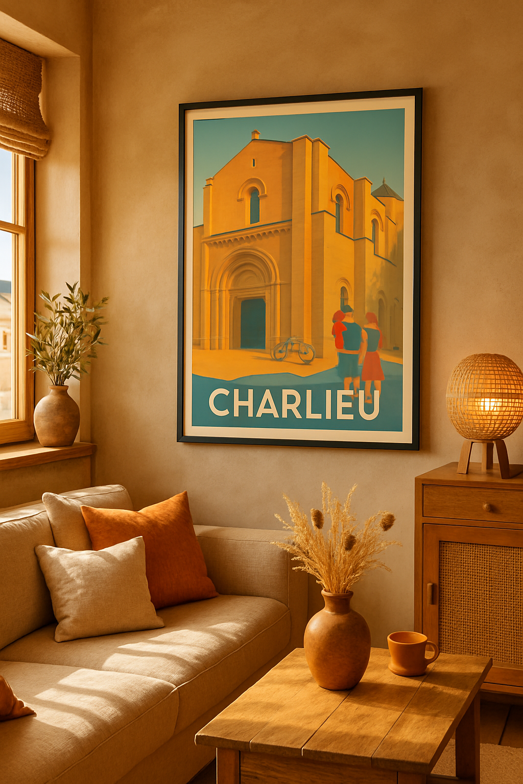 Loire France Affiche de Charlieu - Charme historique en lumière dorée