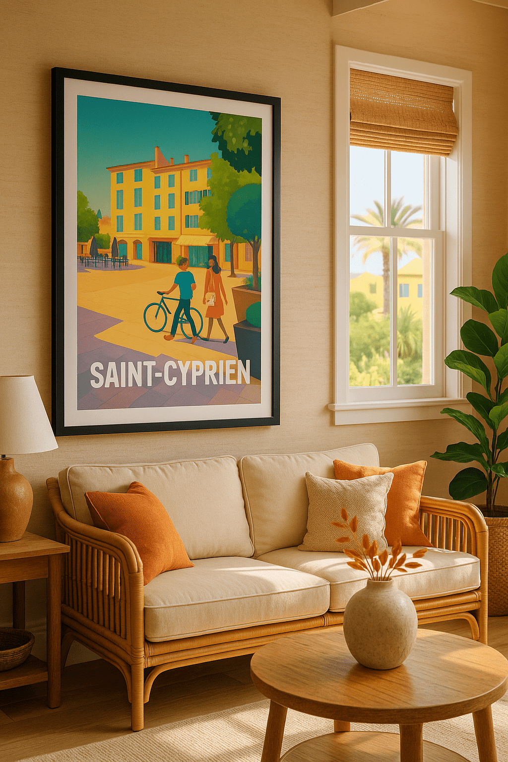Affiche Saint-Cyprien — Promenade ensoleillée au cœur du village · poster d'art de Saint-Cyprien