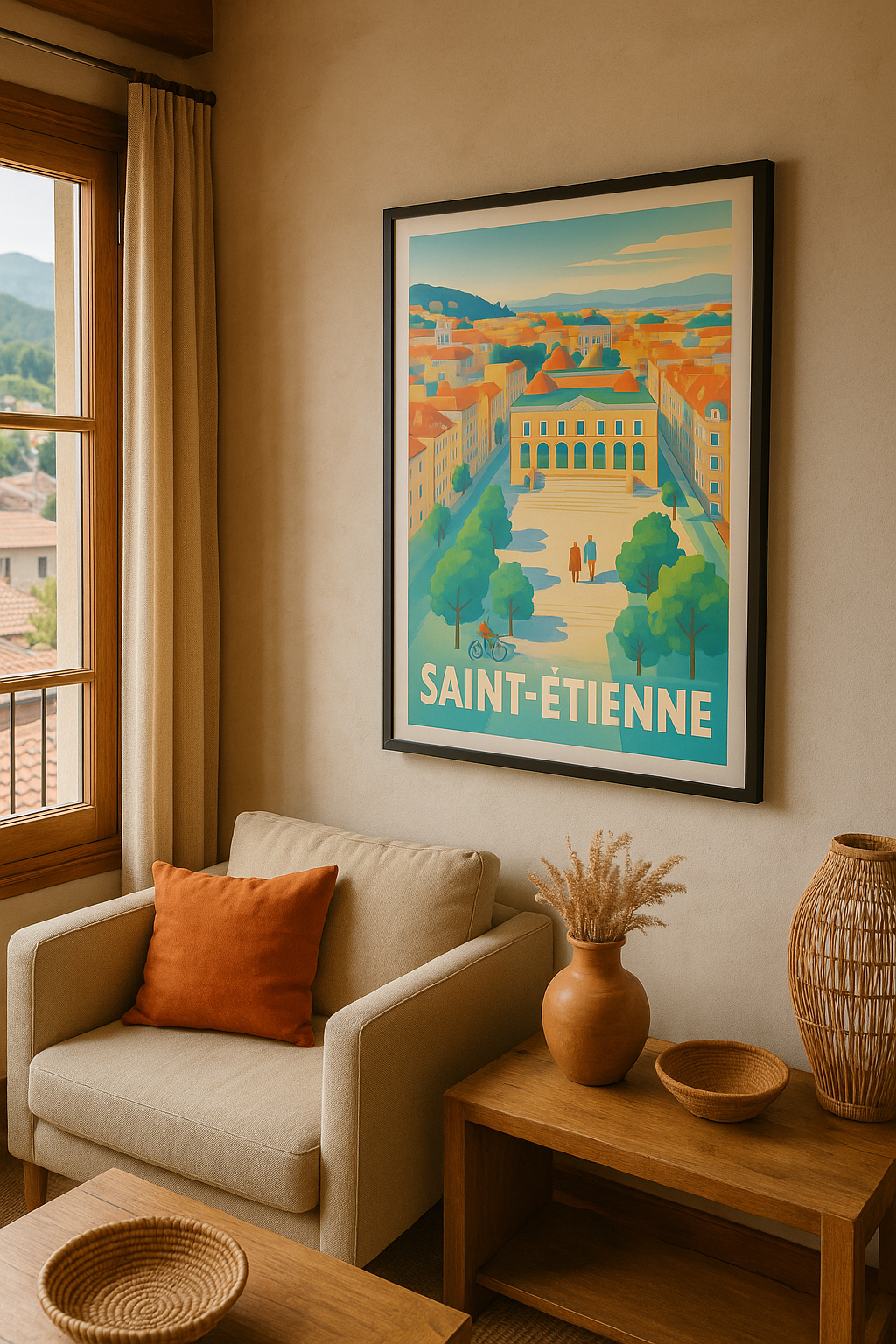 Affiche Saint-Étienne — Balade au cœur de la ville historique · poster d'art de Saint-Étienne