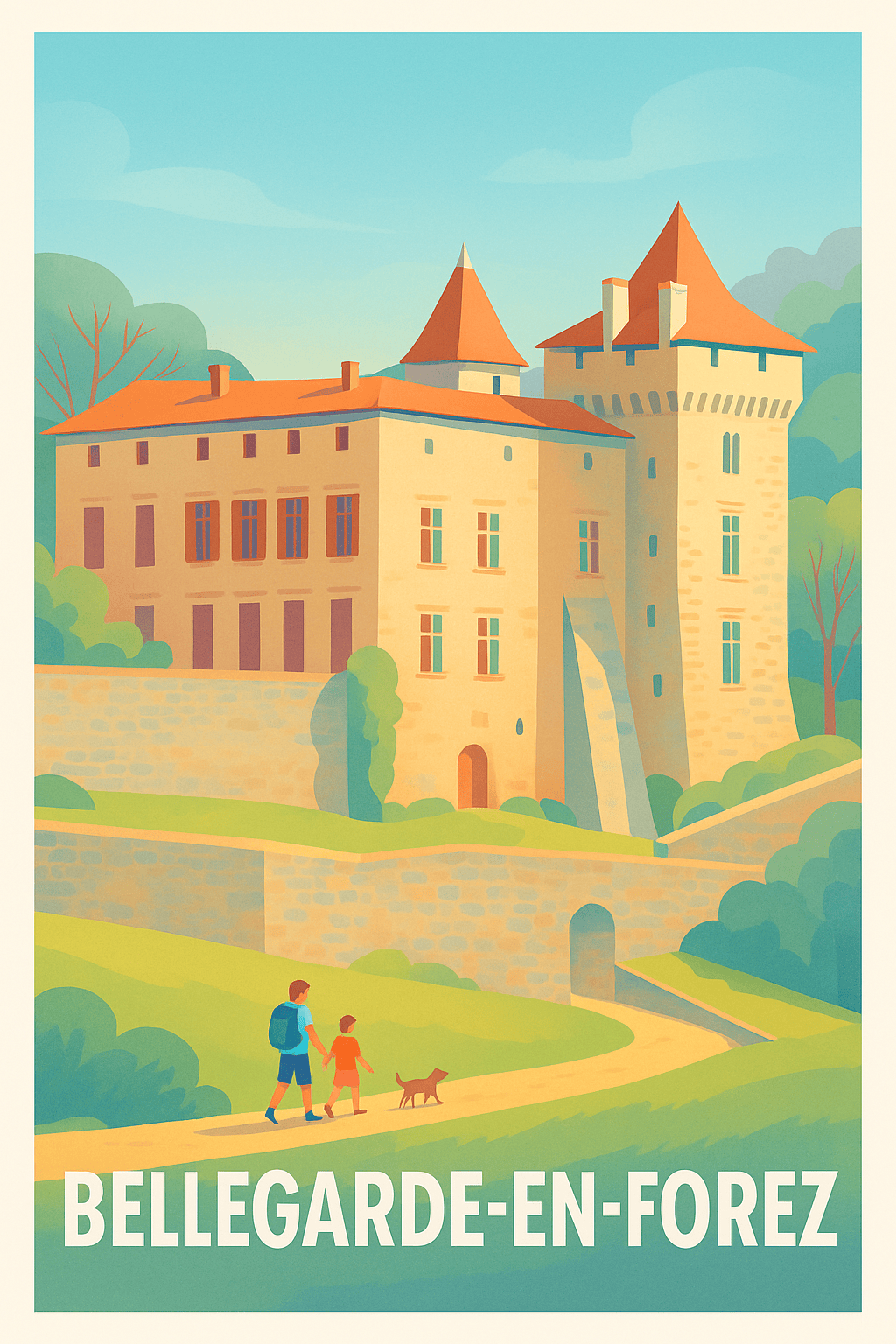 Loire France Pas de Cadre / 20 × 30cm Affiche de Bellegarde-en-Forez - Le charme historique au cœur de la nature