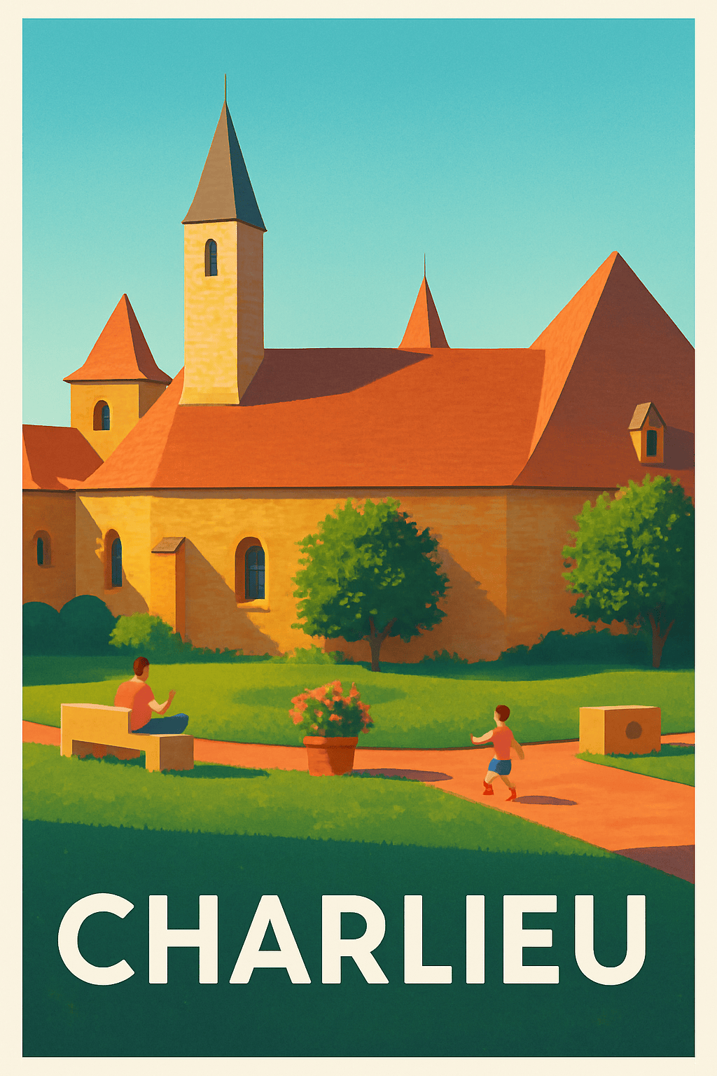 Loire France Pas de Cadre / 20 × 30cm Affiche de Charlieu - Charme et sérénité au cœur du patrimoine
