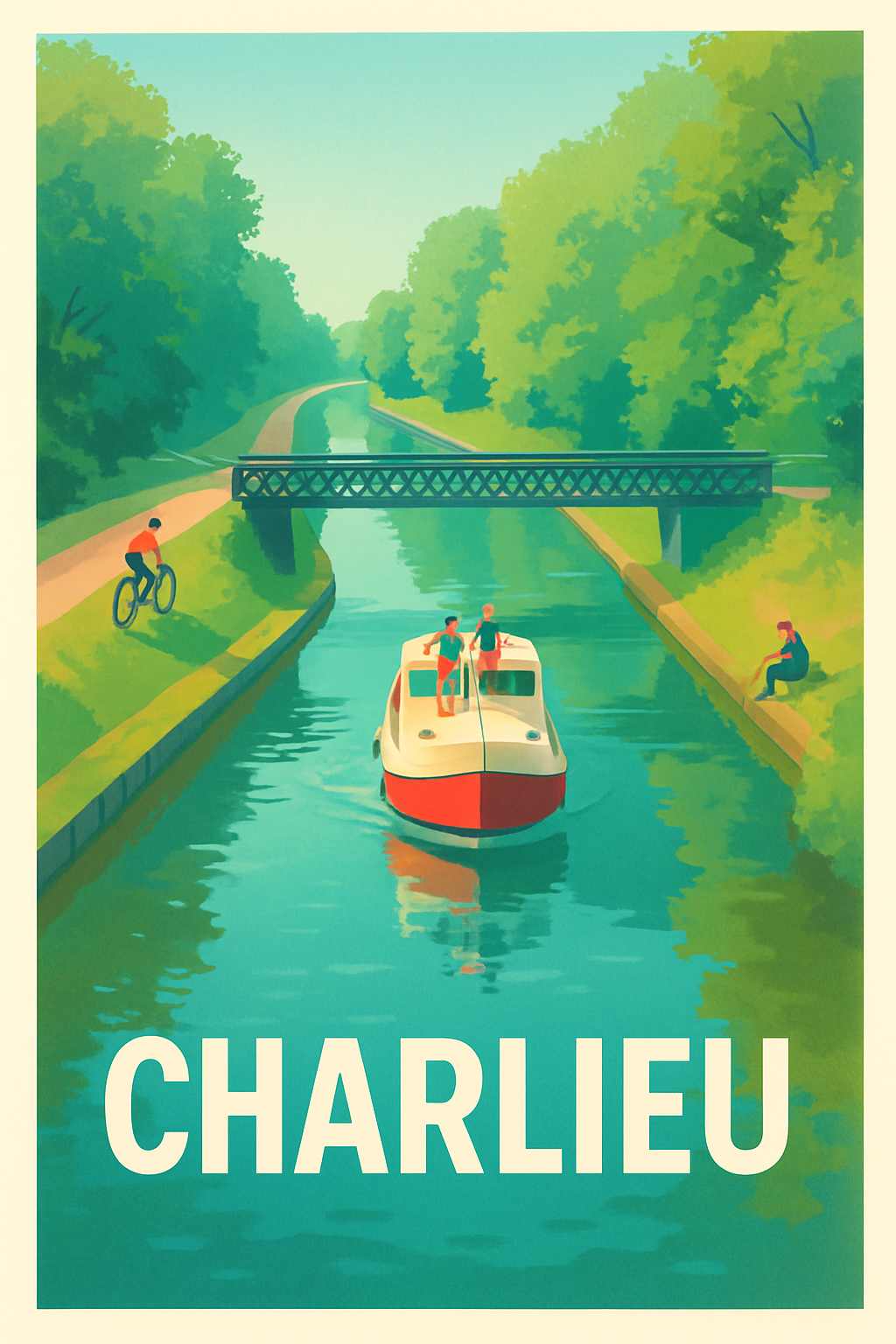 Affiche Charlieu — Évasion bucolique au fil de l'eau · poster d'art de Charlieu