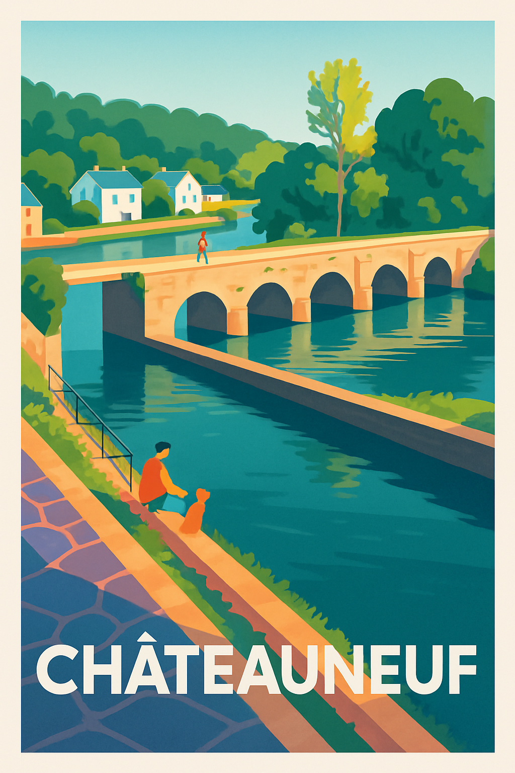 Affiche Châteauneuf — Charme paisible au fil de l'eau · poster d'art de Châteauneuf