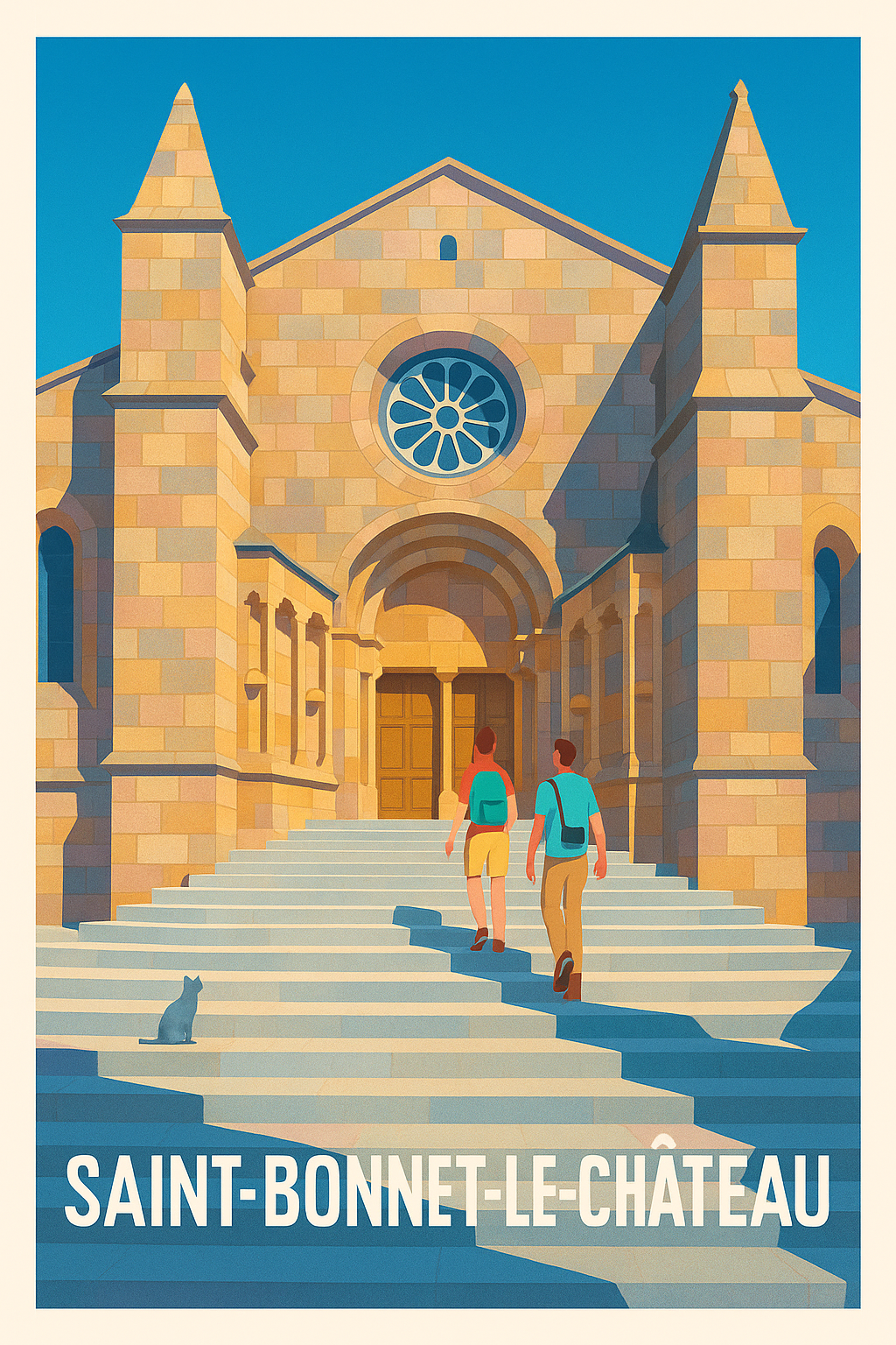 Loire France Pas de Cadre / 20 × 30cm Affiche de Saint-Bonnet-le-Château - Escapade historique à l'église emblématique