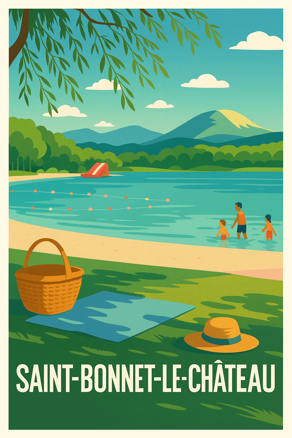 Loire France Pas de Cadre / 20 × 30cm Affiche de Saint-Bonnet-le-Château - Escapade nature au bord de l'eau
