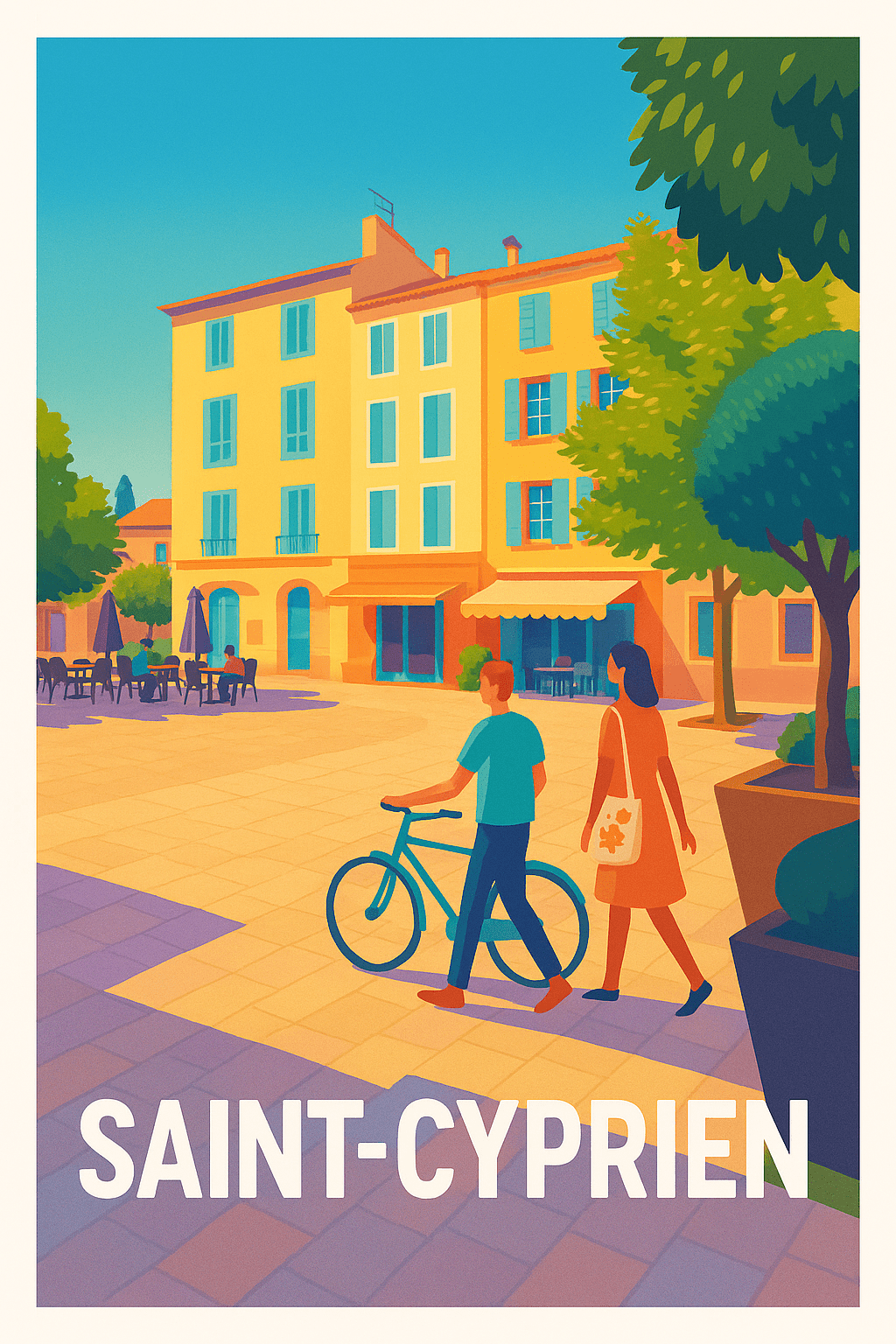 Affiche Saint-Cyprien — Promenade ensoleillée au cœur du village · poster d'art de Saint-Cyprien