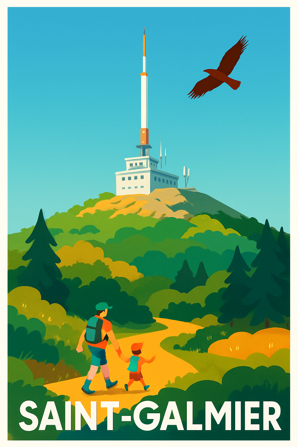 Loire France Pas de Cadre / 20 × 30cm Affiche de Saint-Galmier - Escapade nature et aventure en famille