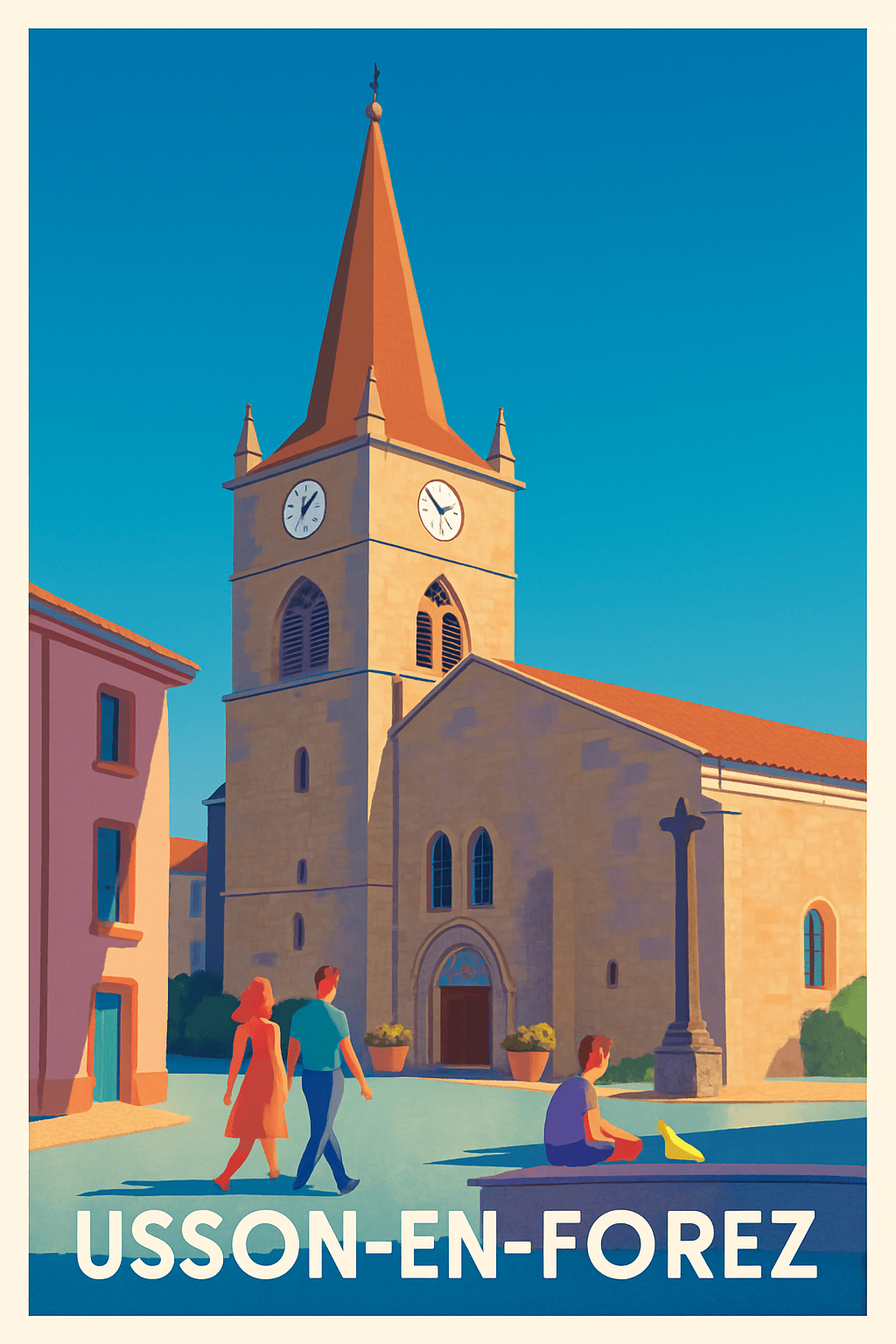 Loire France Pas de Cadre / 20 × 30cm Affiche de Usson-en-Forez - Charme et Sérénité au Cœur du Village