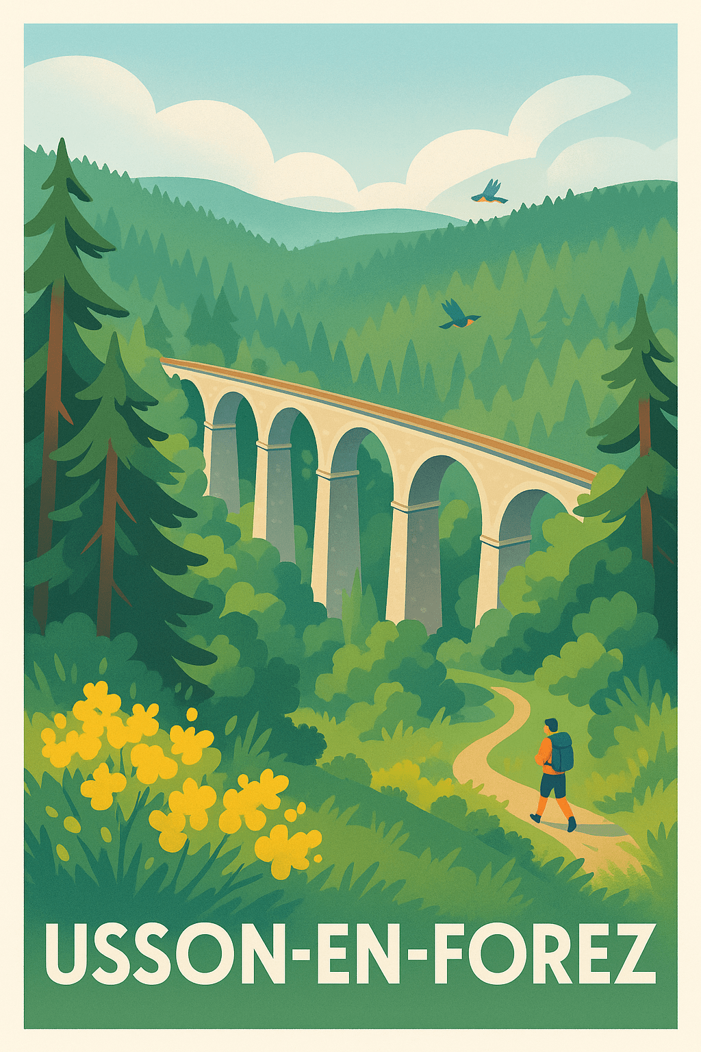Loire France Pas de Cadre / 20 × 30cm Affiche de Usson-en-Forez - Évasion au cœur de la nature verdoyante