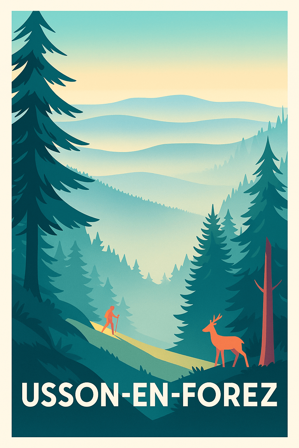 Loire France Pas de Cadre / 20 × 30cm Affiche de Usson-en-Forez - L'évasion nature au cœur des montagnes