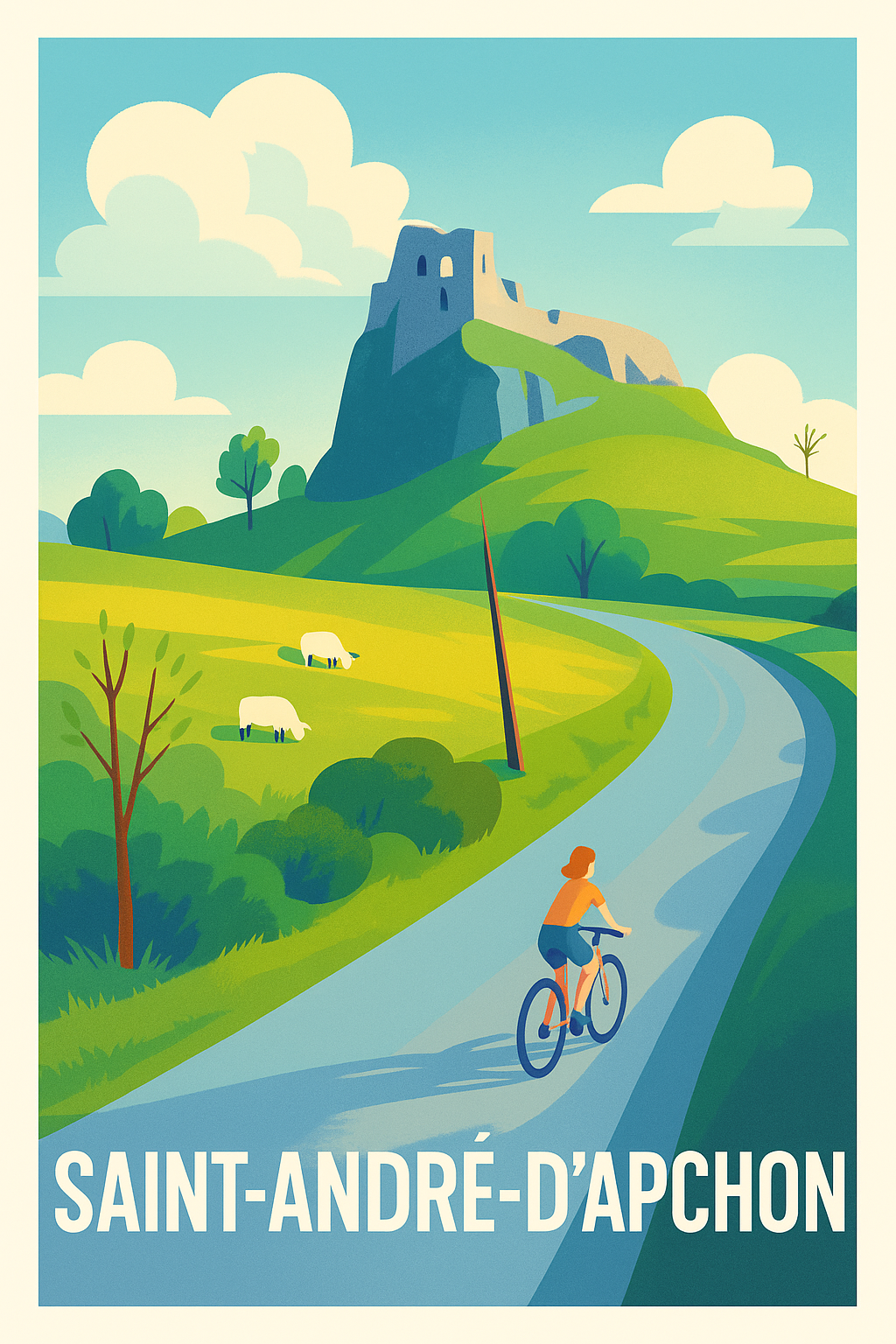 Loire France Pas de Cadre / 20 × 30cm Affiche Saint-André-d'Apchon - Échappée nature à vélo