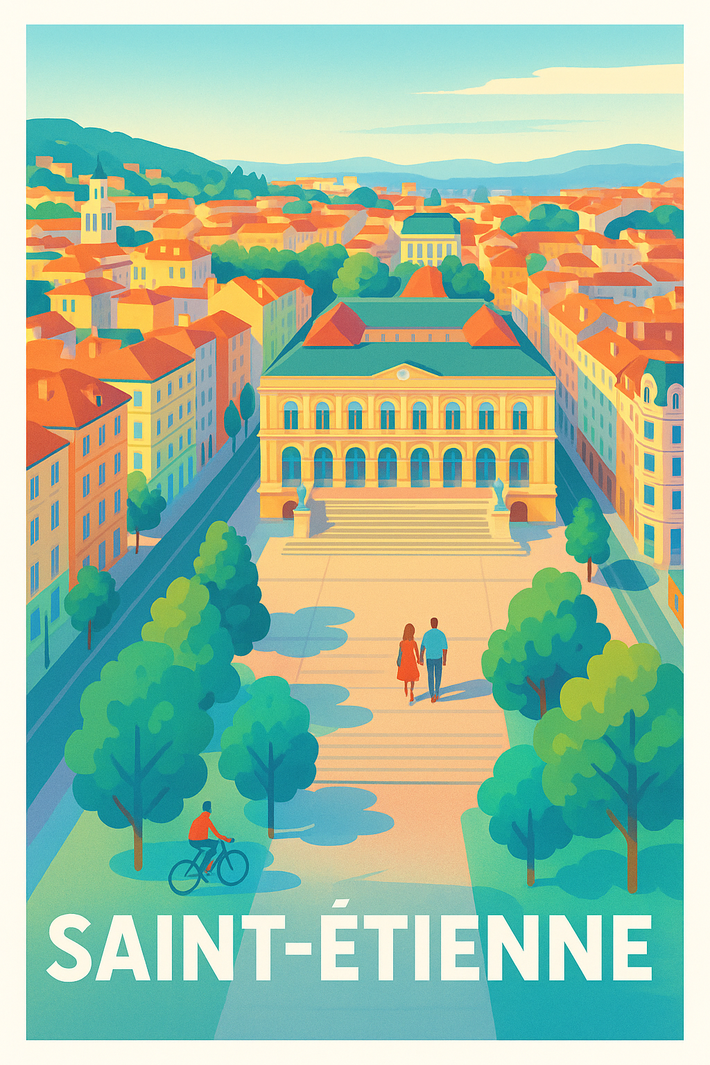 Affiche Saint-Étienne — Balade au cœur de la ville historique · poster d'art de Saint-Étienne