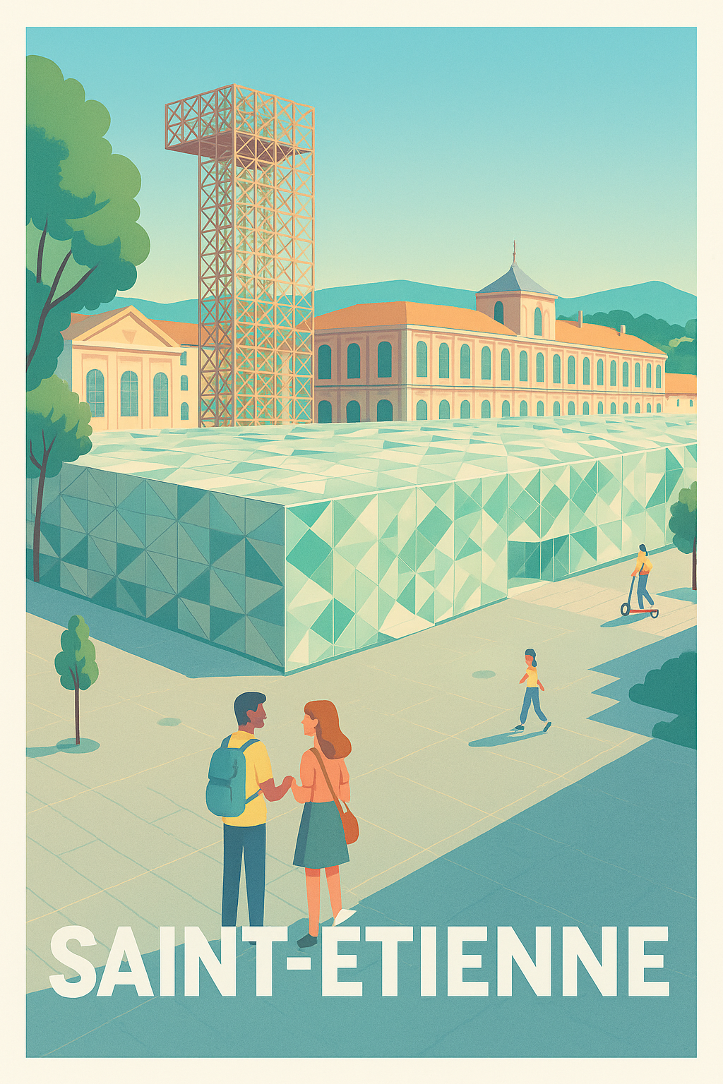 Loire France Pas de Cadre / 20 × 30cm Affiche Saint-Étienne - Modernité et charme urbain