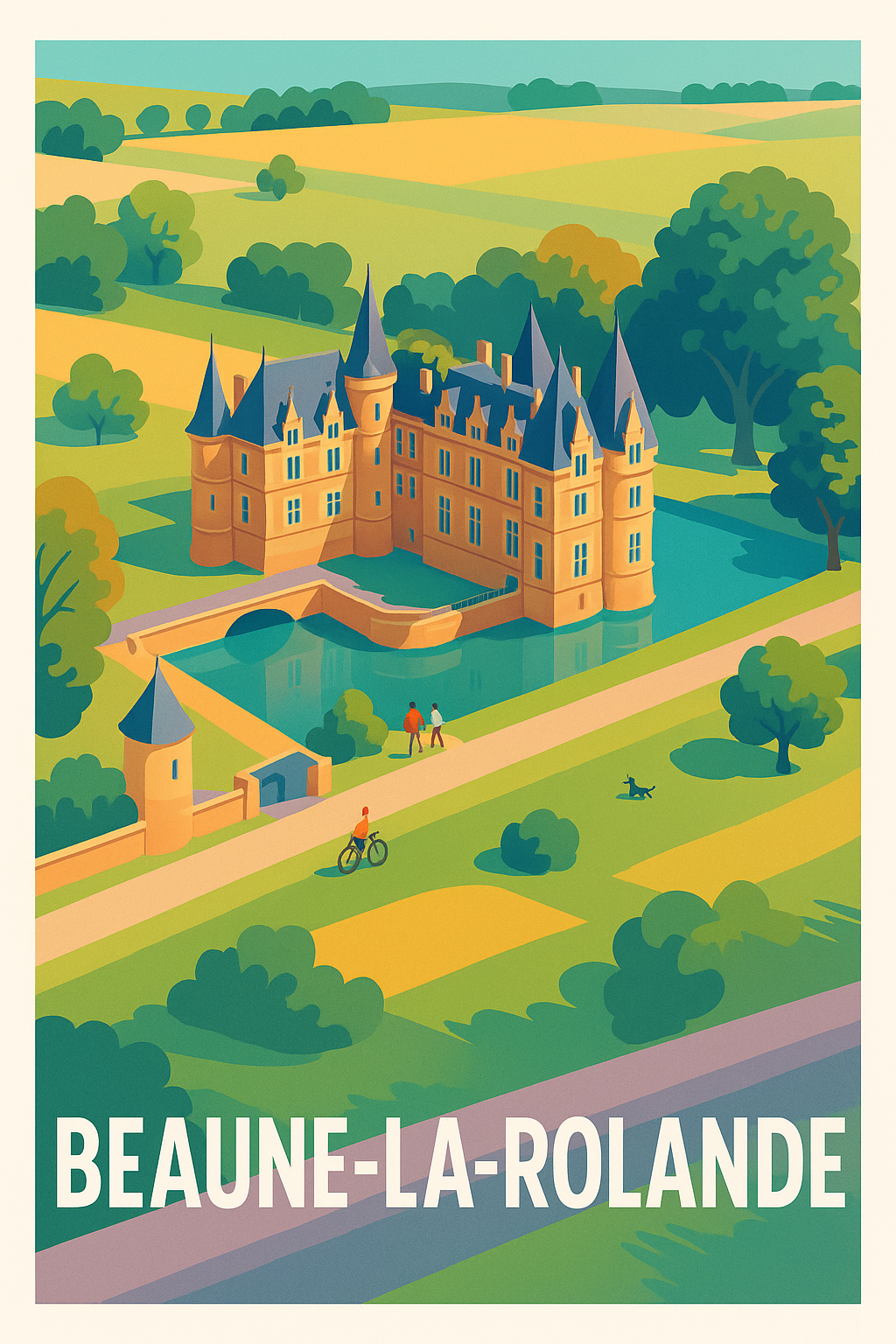 Loiret France Pas de Cadre / 20 × 30cm Affiche de Beaune-la-Rolande - L'élégance d'un château entre nature et histoire