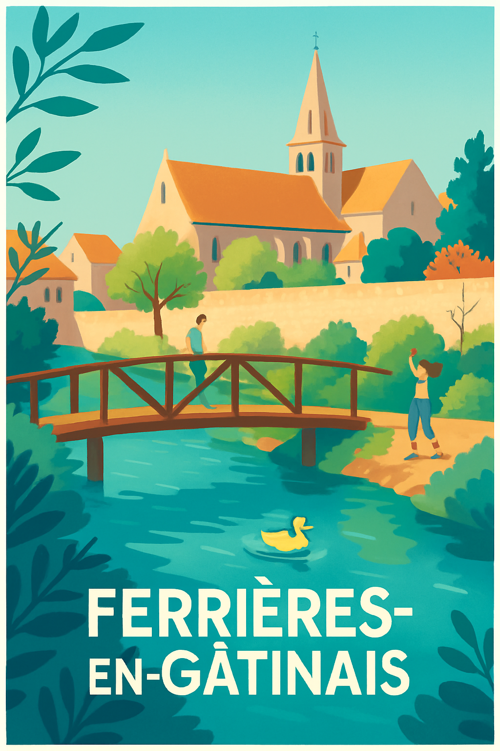 Loiret France Pas de Cadre / 20 × 30cm Affiche de Ferrières-en-Gâtinais - Charme bucolique au fil de l'eau