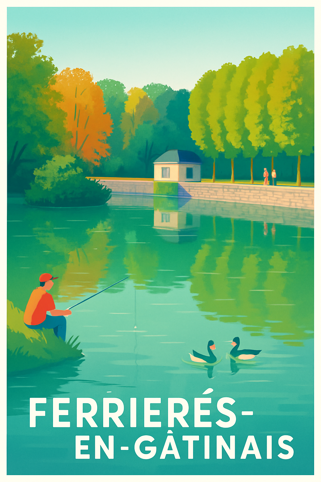 Loiret France Pas de Cadre / 20 × 30cm Affiche de Ferrières-en-Gâtinais - Sérénité au fil de l'eau