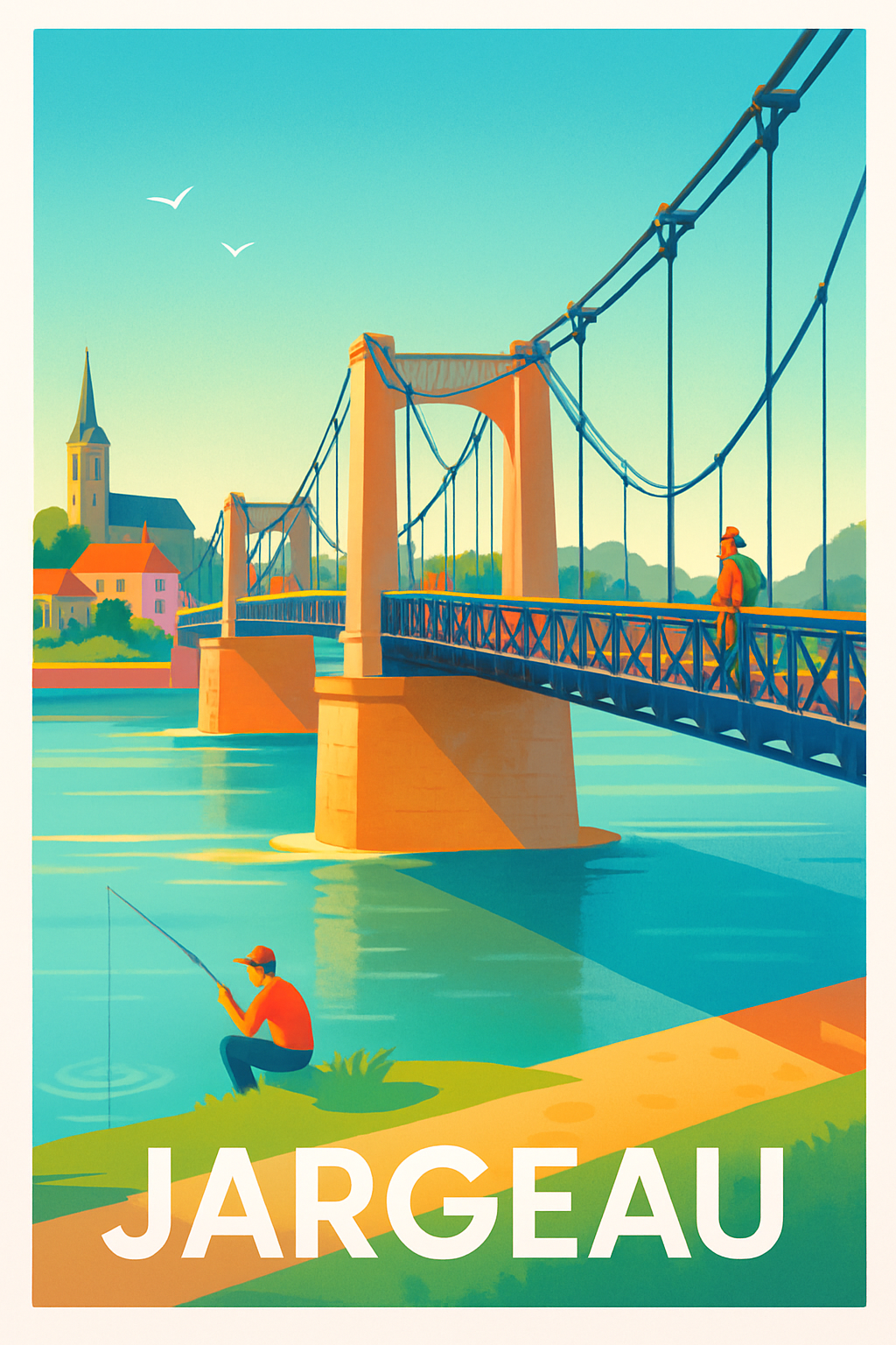 Loiret France Pas de Cadre / 20 × 30cm Affiche de Jargeau - Charme et sérénité au fil de l'eau