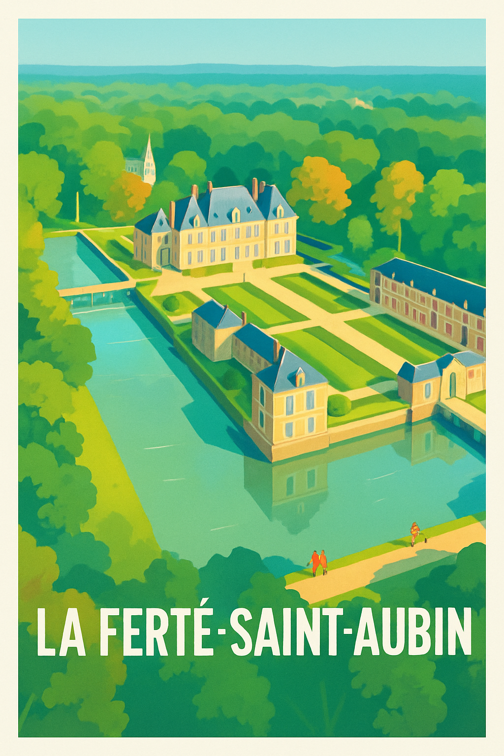 Loiret France Pas de Cadre / 20 × 30cm Affiche de La Ferté-Saint-Aubin - Élégance et Sérénité au Château