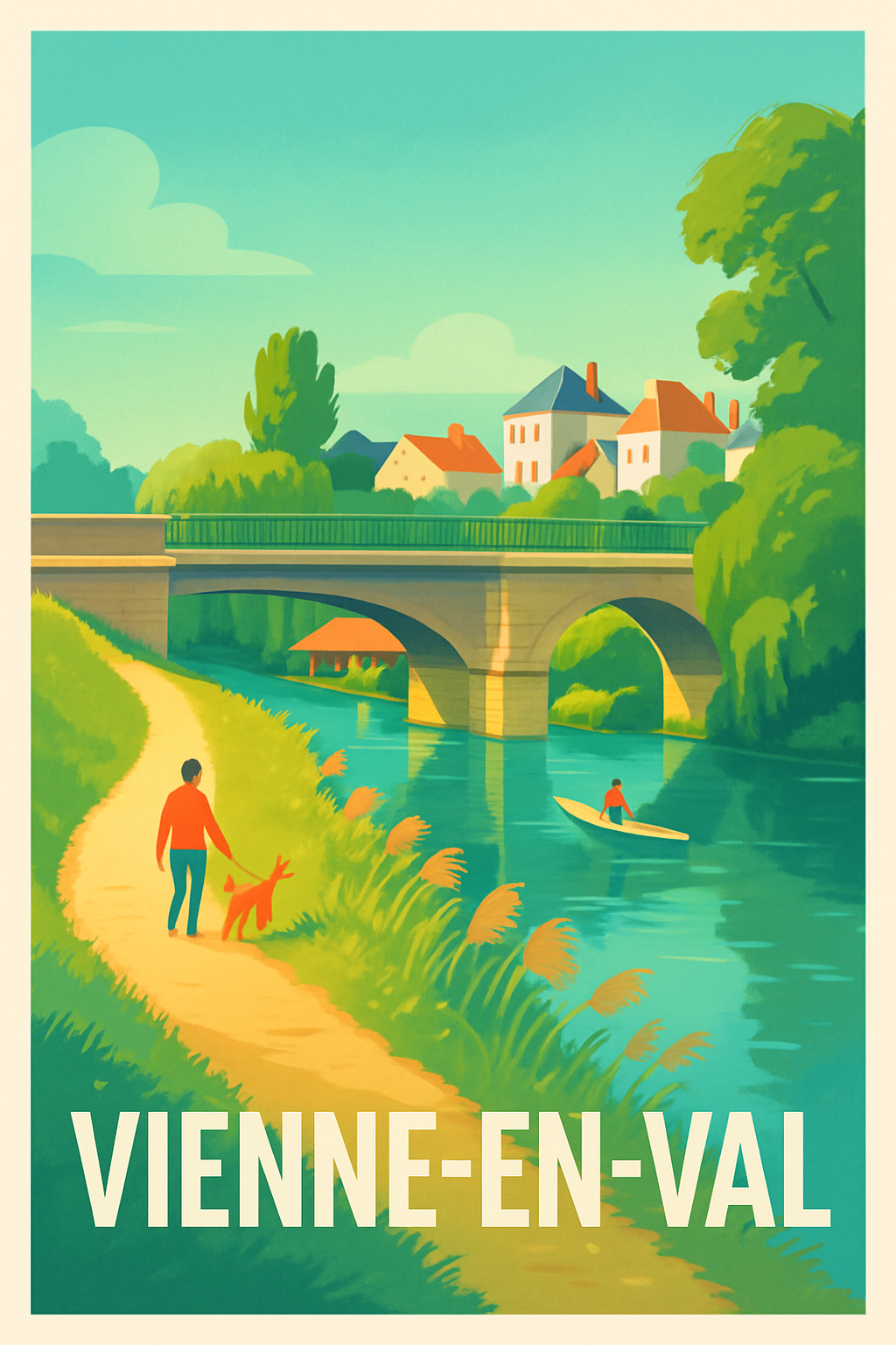Loiret France Pas de Cadre / 20 × 30cm Affiche de Vienne-en-Val - Sérénité au fil de la rivière