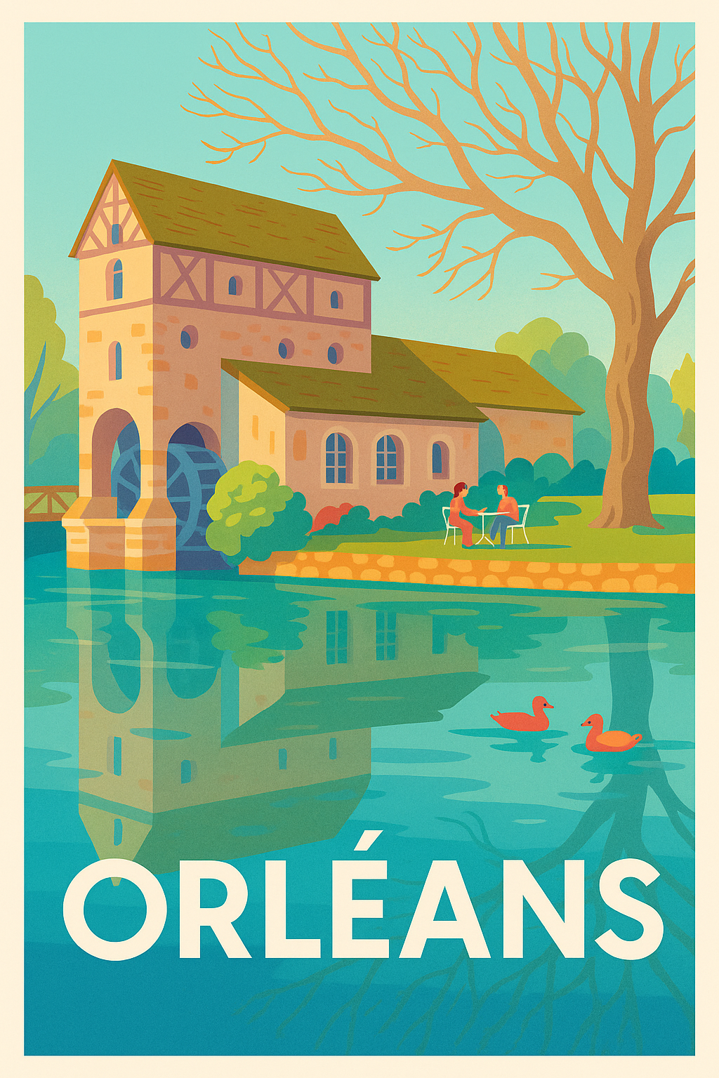 Affiche Orléans — Charme bucolique au fil de l'eau · poster d'art de Orléans