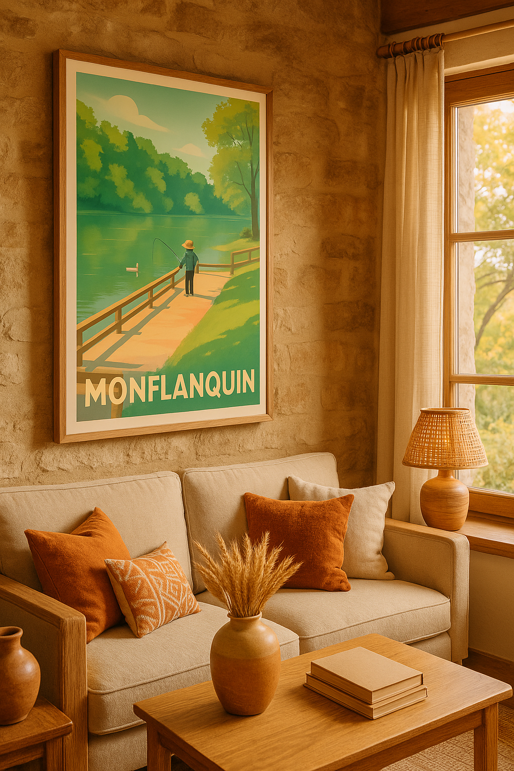 Affiche Monflanquin — Pause paisible au bord de l'eau · poster d'art de Monflanquin